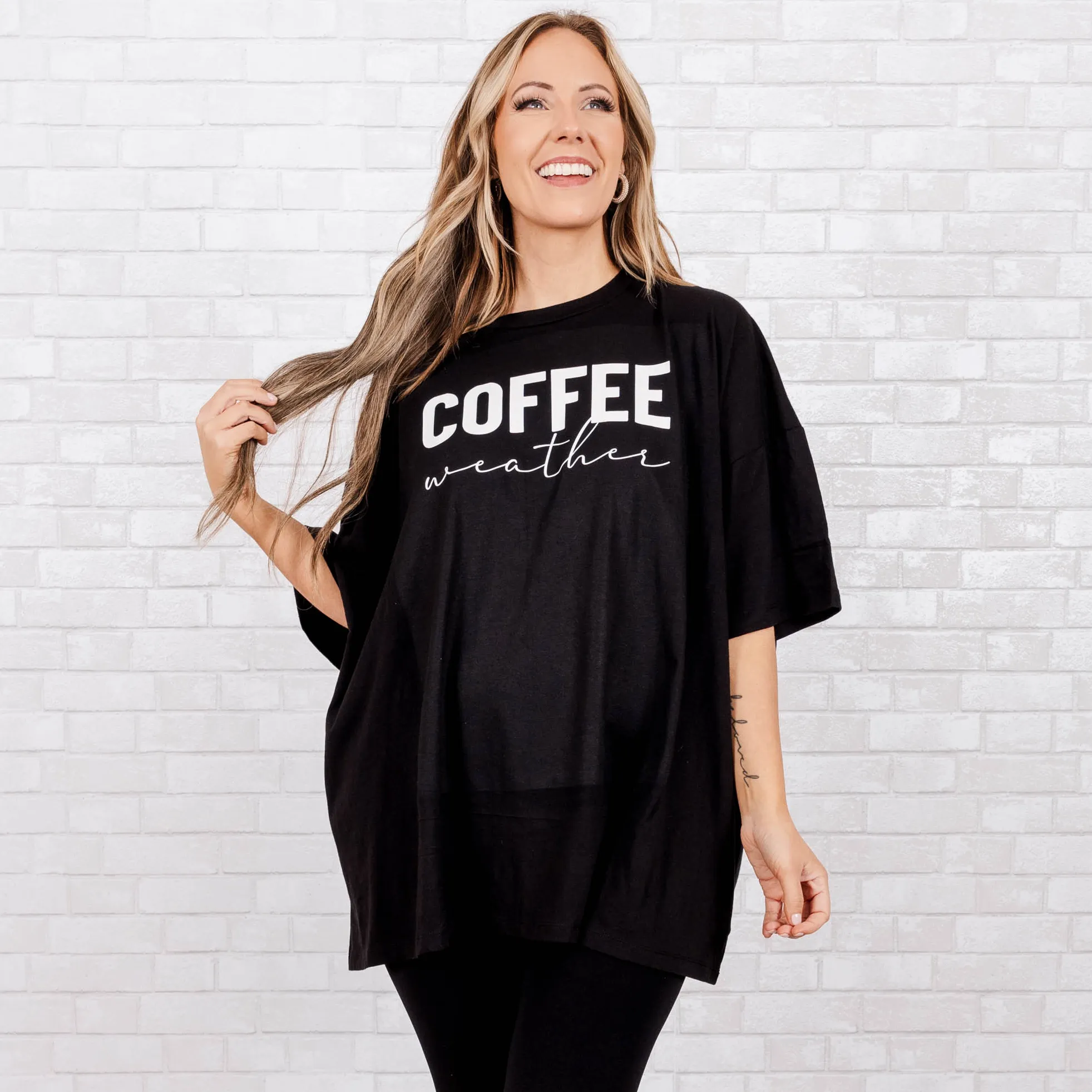 Coffee Weather Boyfriend Tshirt, Black