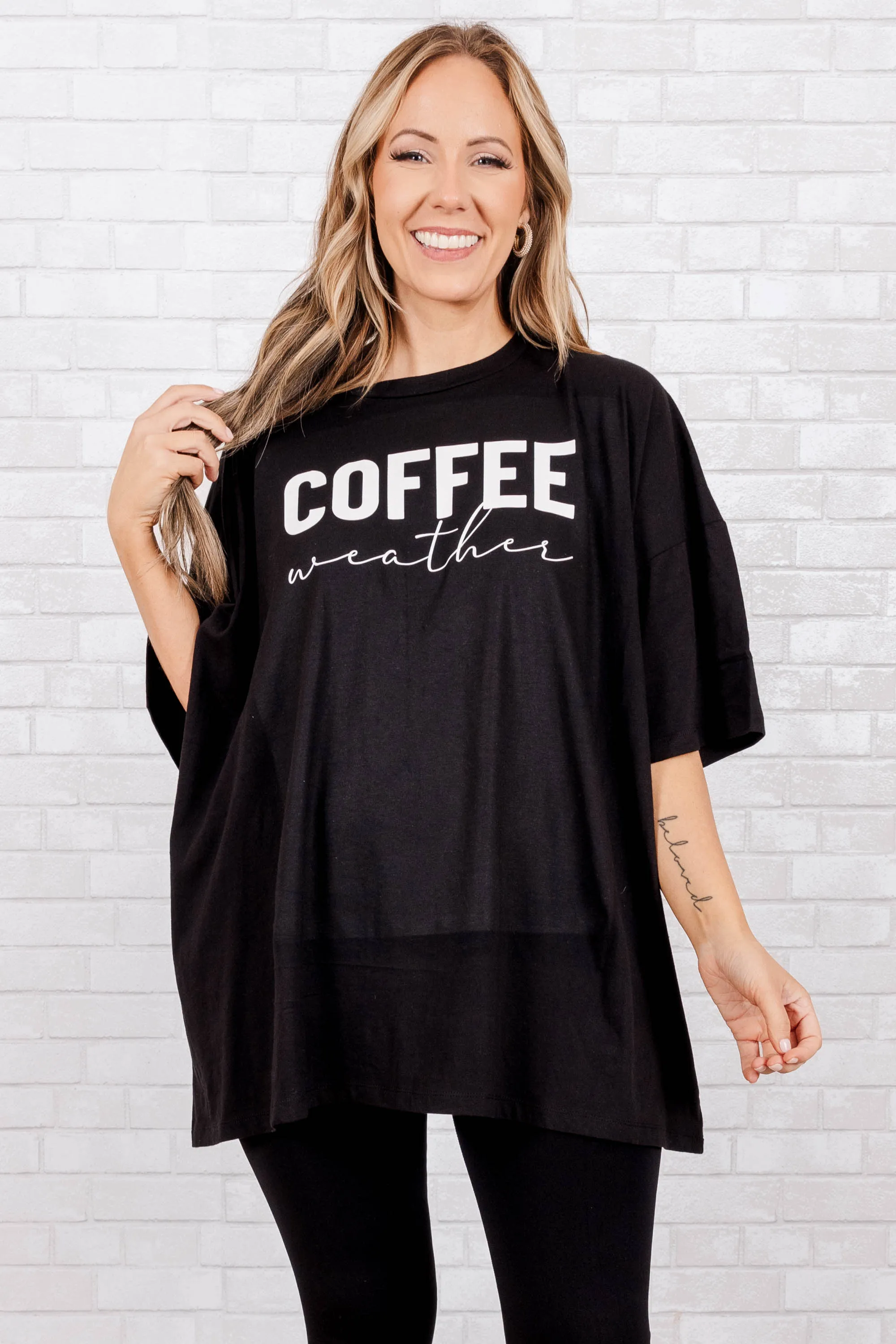 Coffee Weather Boyfriend Tshirt, Black