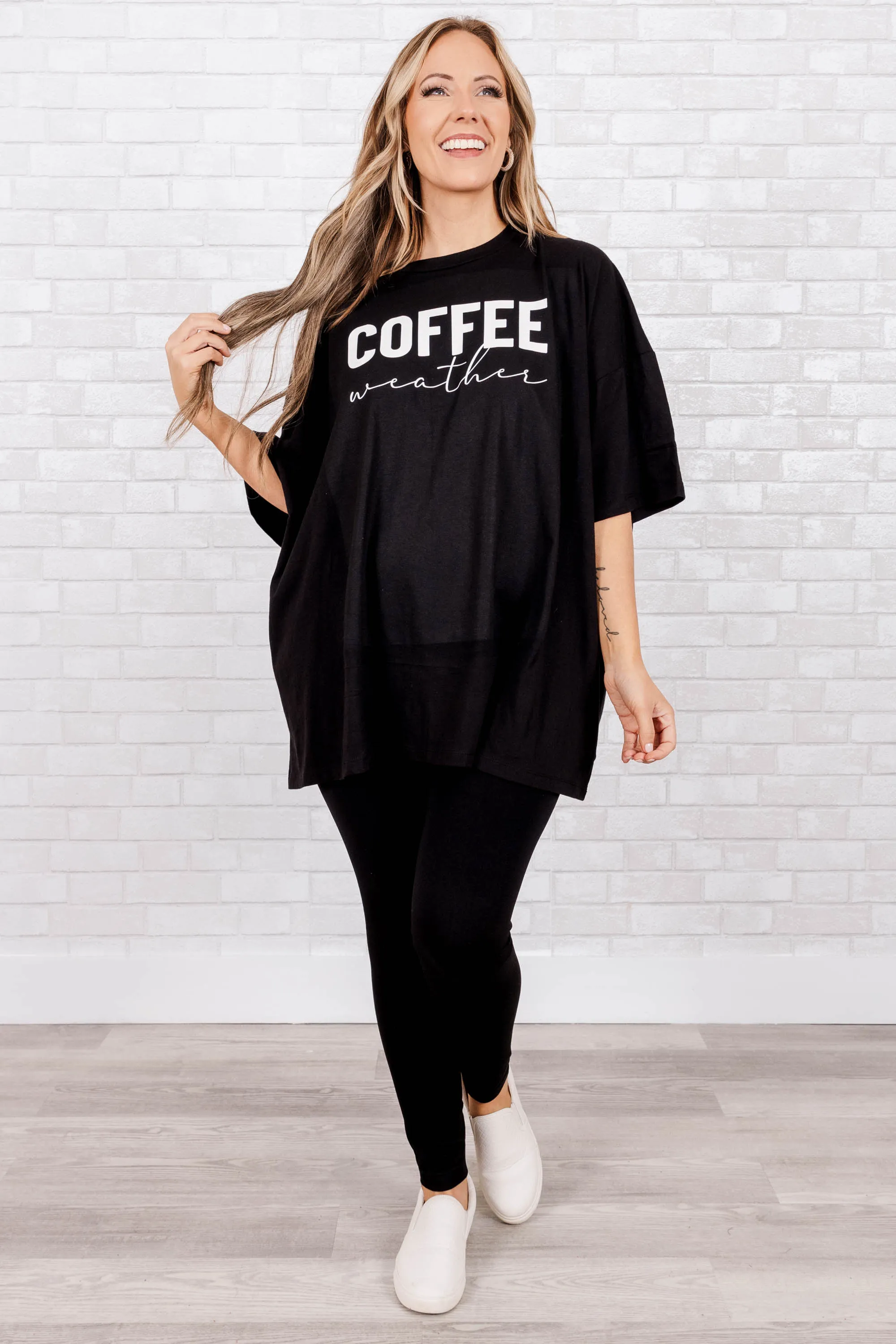 Coffee Weather Boyfriend Tshirt, Black