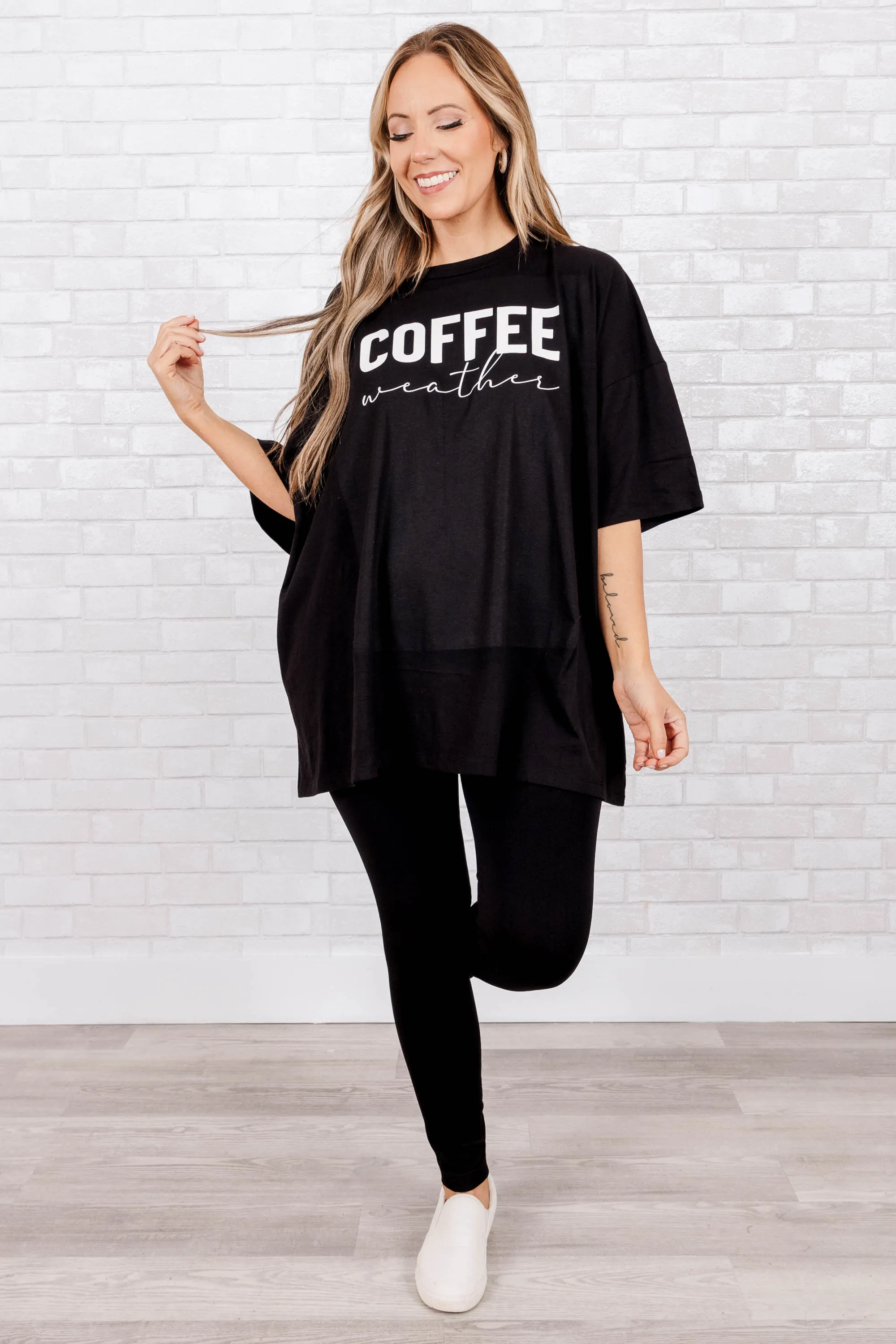 Coffee Weather Boyfriend Tshirt, Black