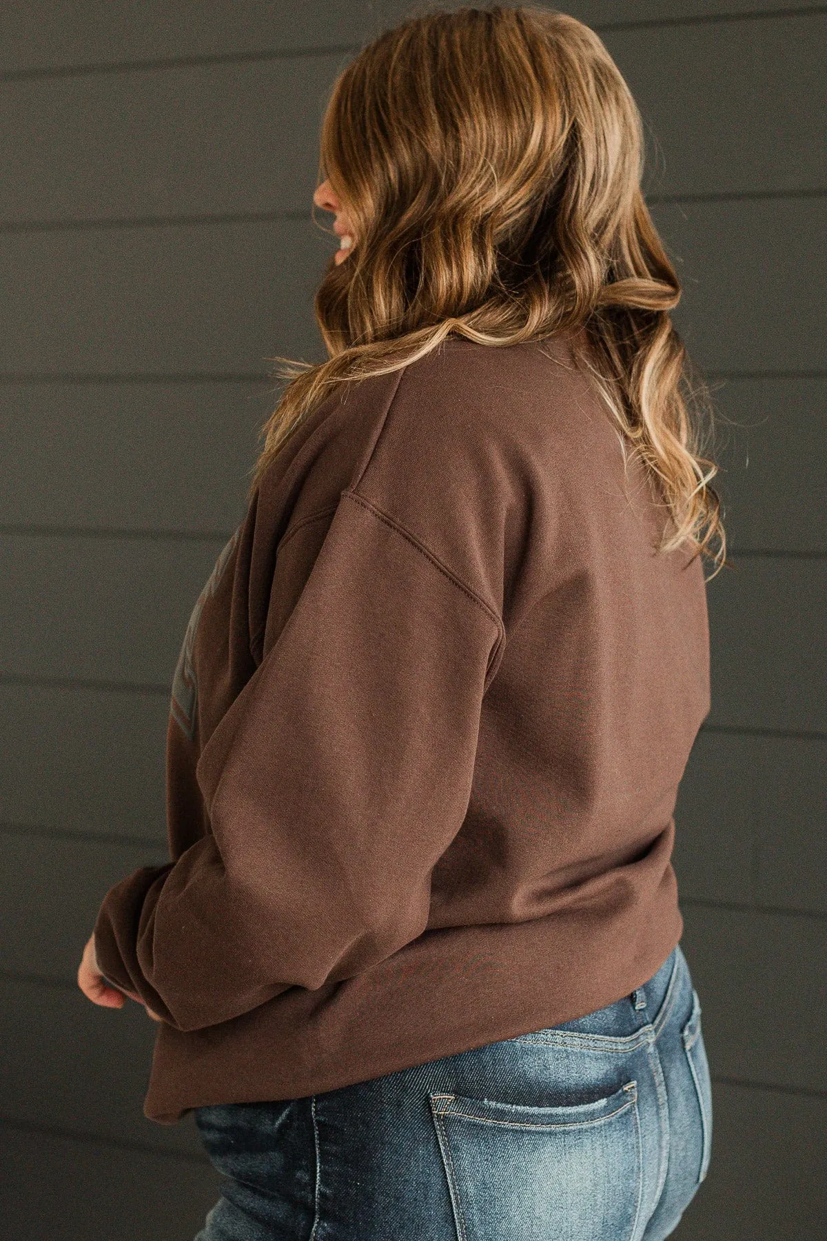 Coffee Weather Crew Neck Pullover- Dark Brown