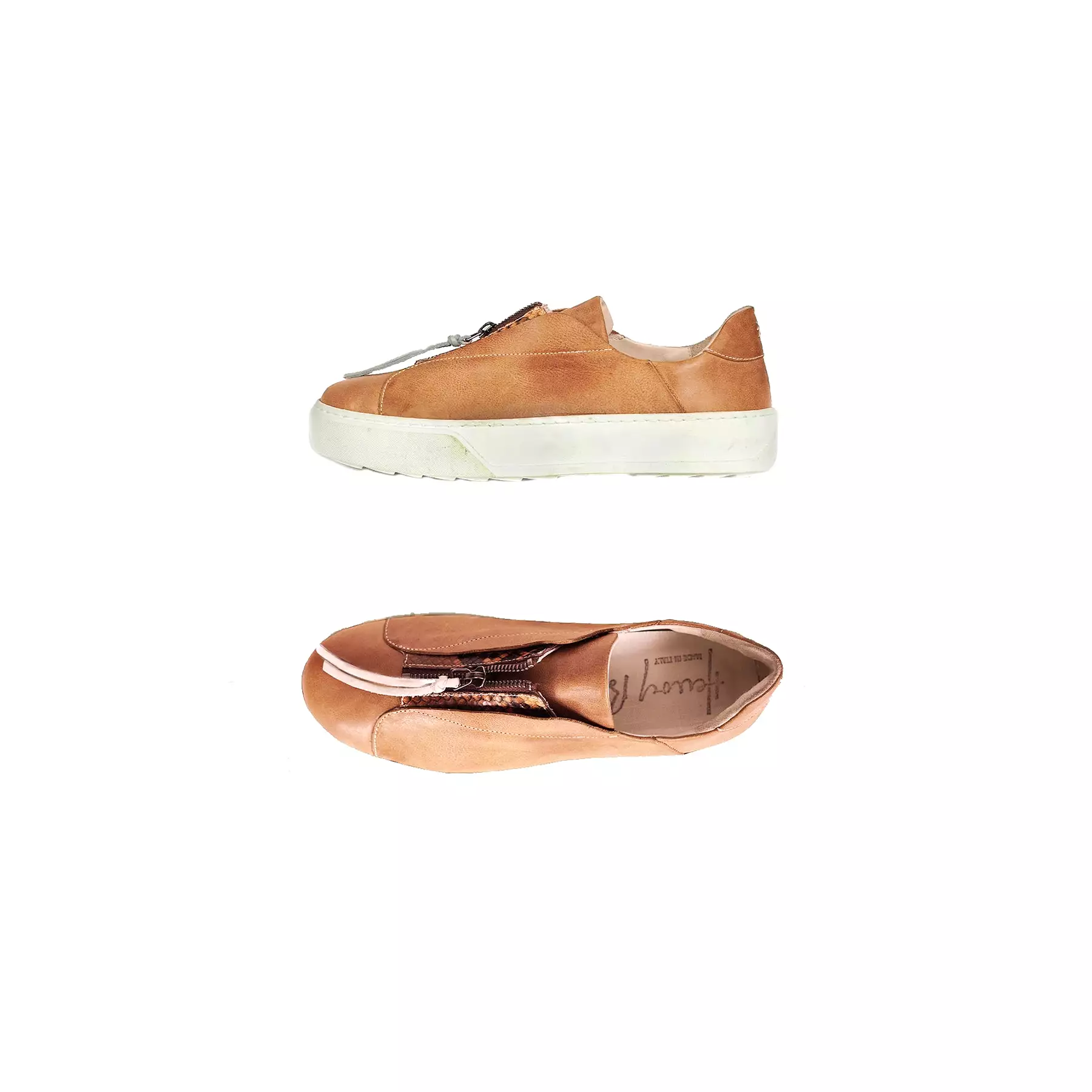 Cognac Sneaker with Bleached Zipper