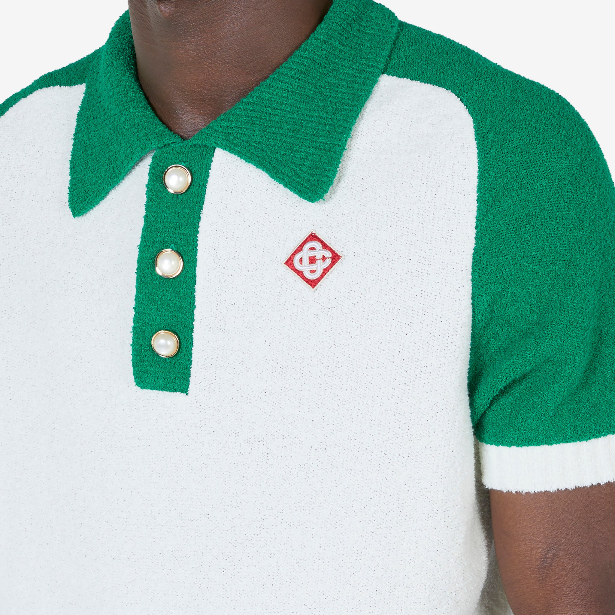 Color Block Boucle Polo Shirt White Green