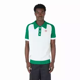 Color Block Boucle Polo Shirt White Green