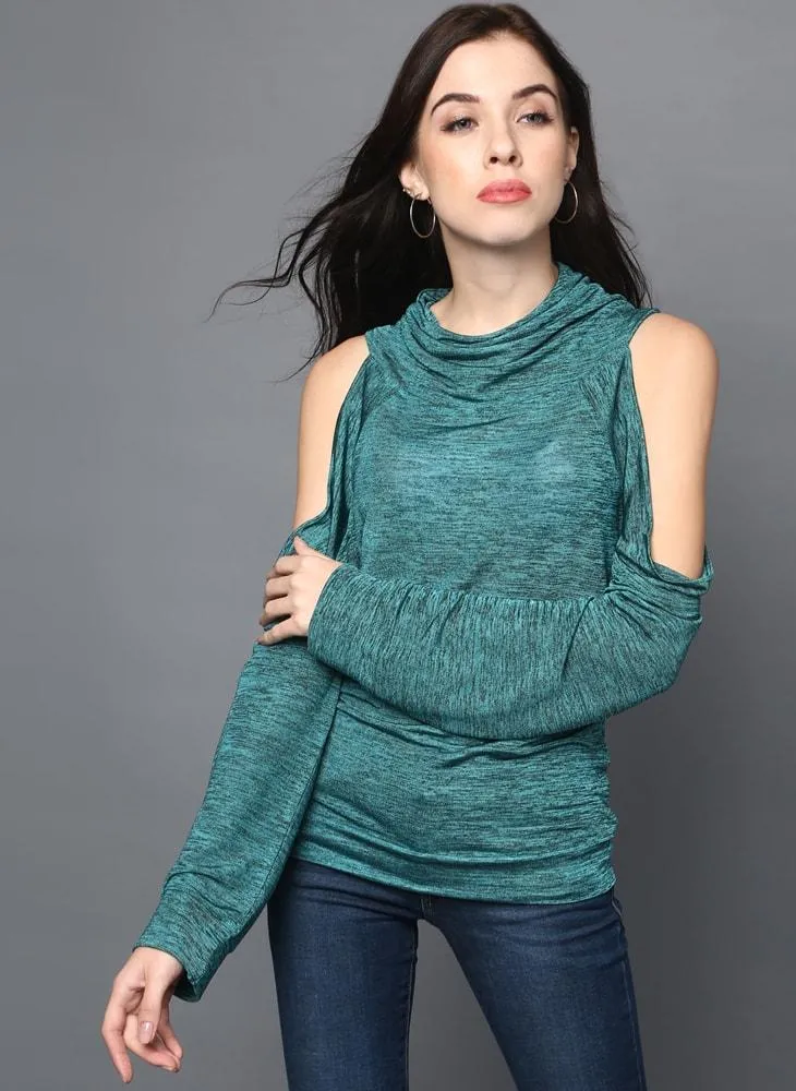 Cowl Neck Cold Shoulder Sweater