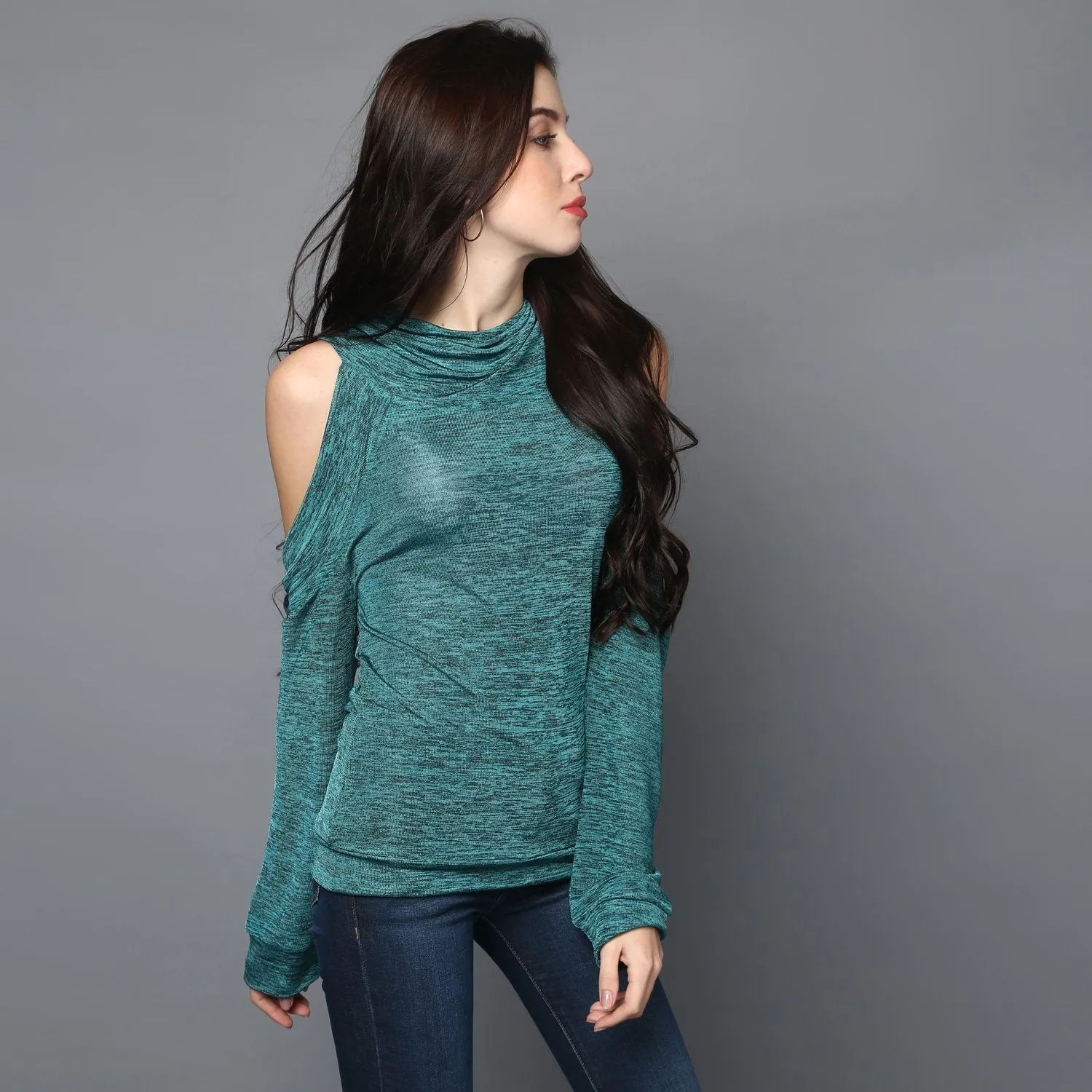 Cowl Neck Cold Shoulder Sweater