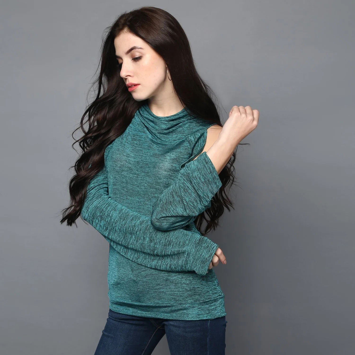 Cowl Neck Cold Shoulder Sweater