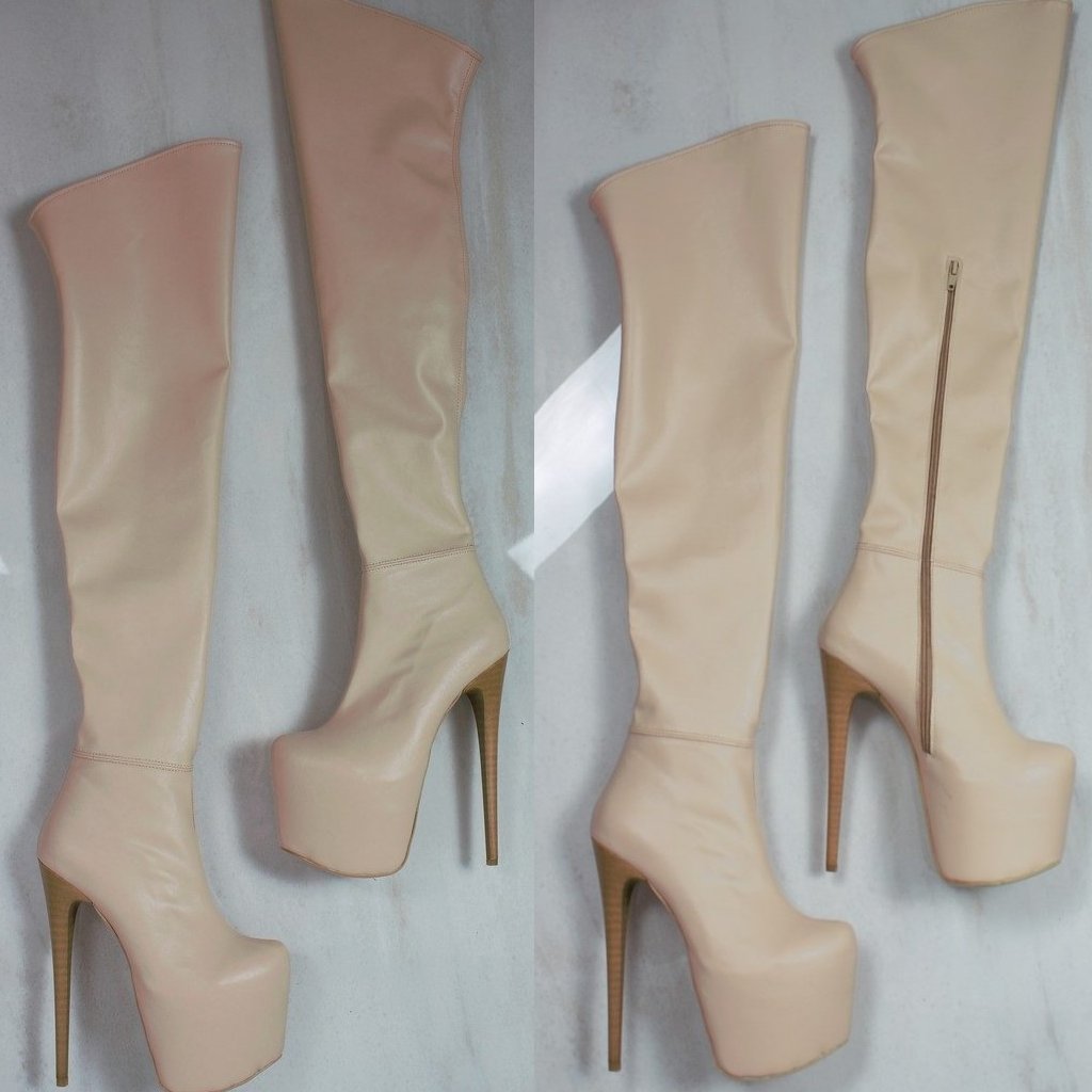 Cream Knee High Platform Boots