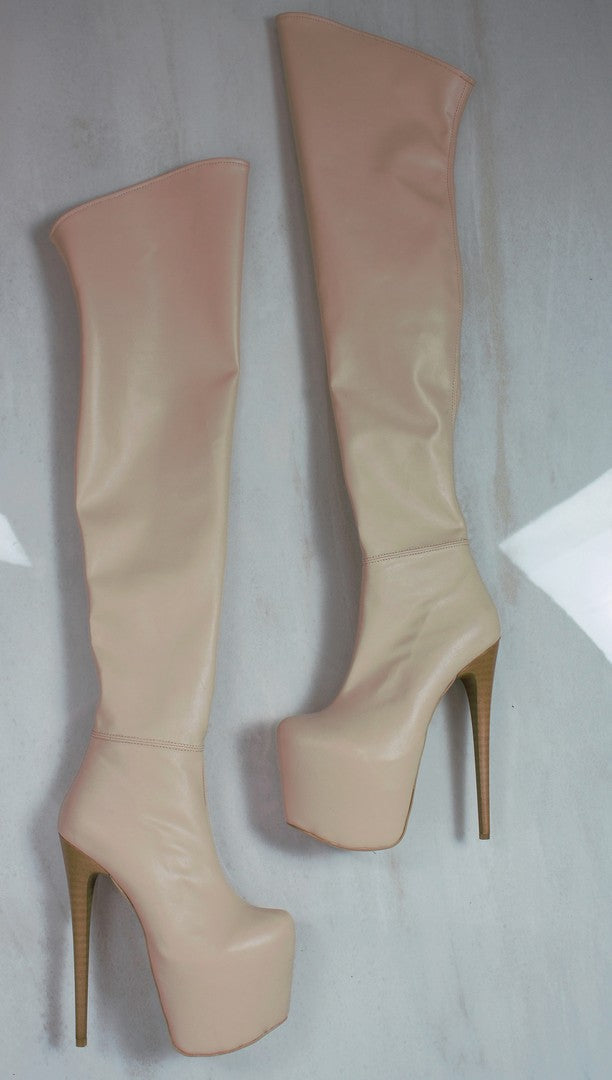 Cream Knee High Platform Boots