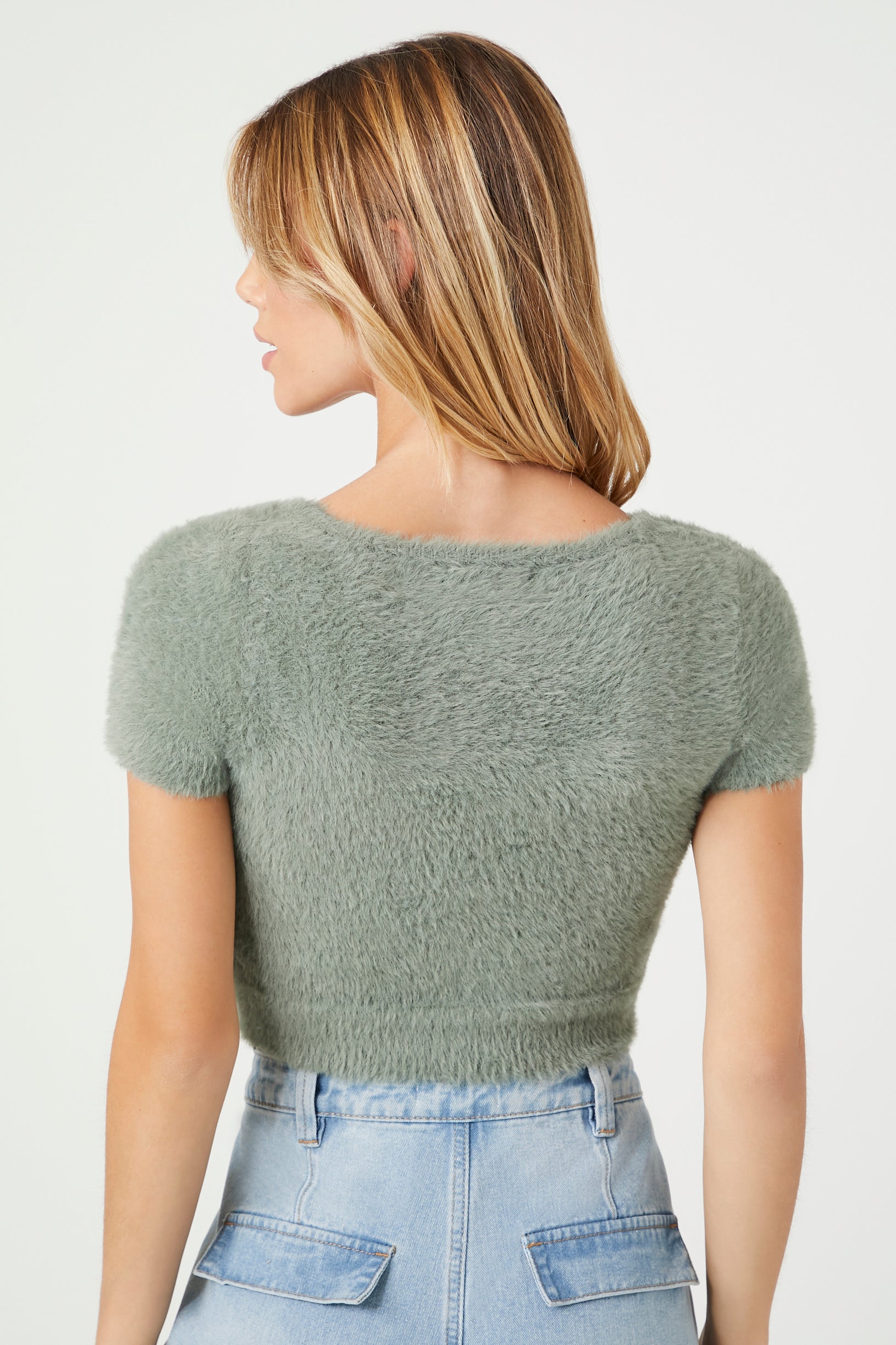 Cropped Fuzzy Knit Sweater Tee