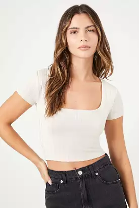 Cropped Ribbed Knit T-Shirt