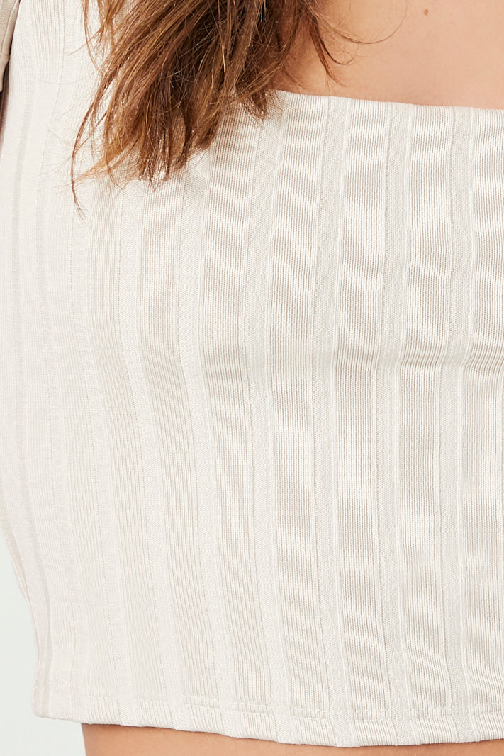 Cropped Ribbed Knit T-Shirt