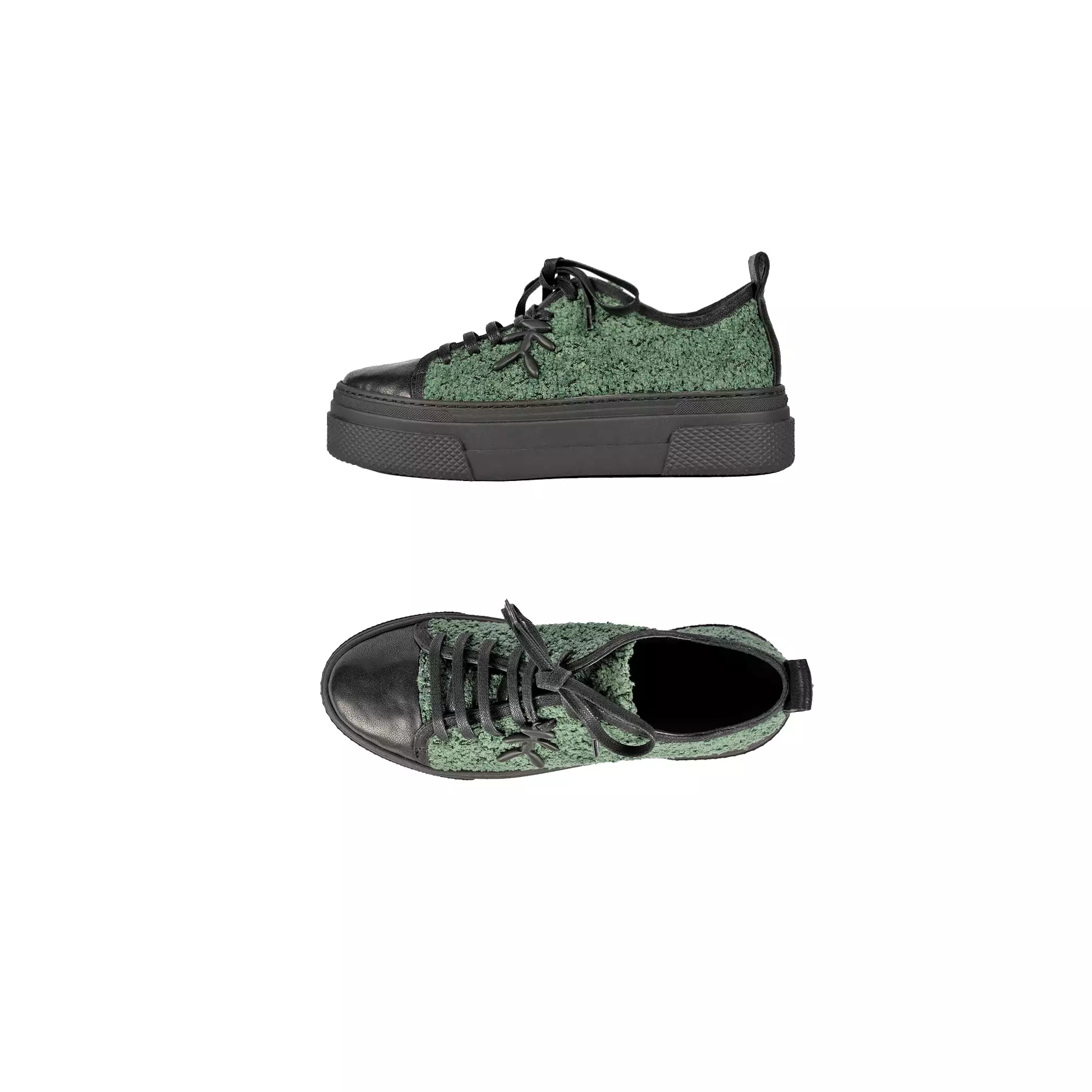 Dark green wool sneaker bouclé