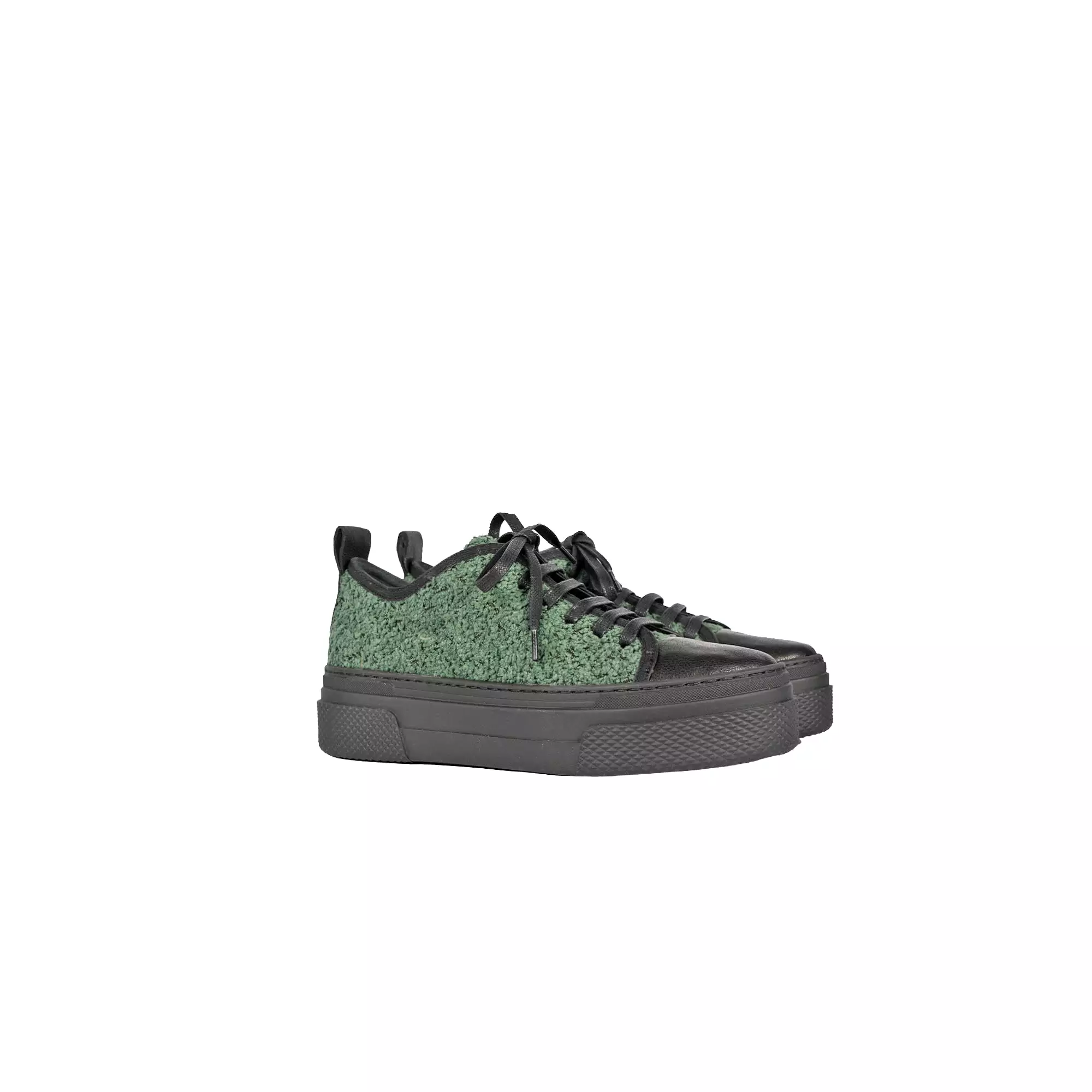 Dark green wool sneaker bouclé