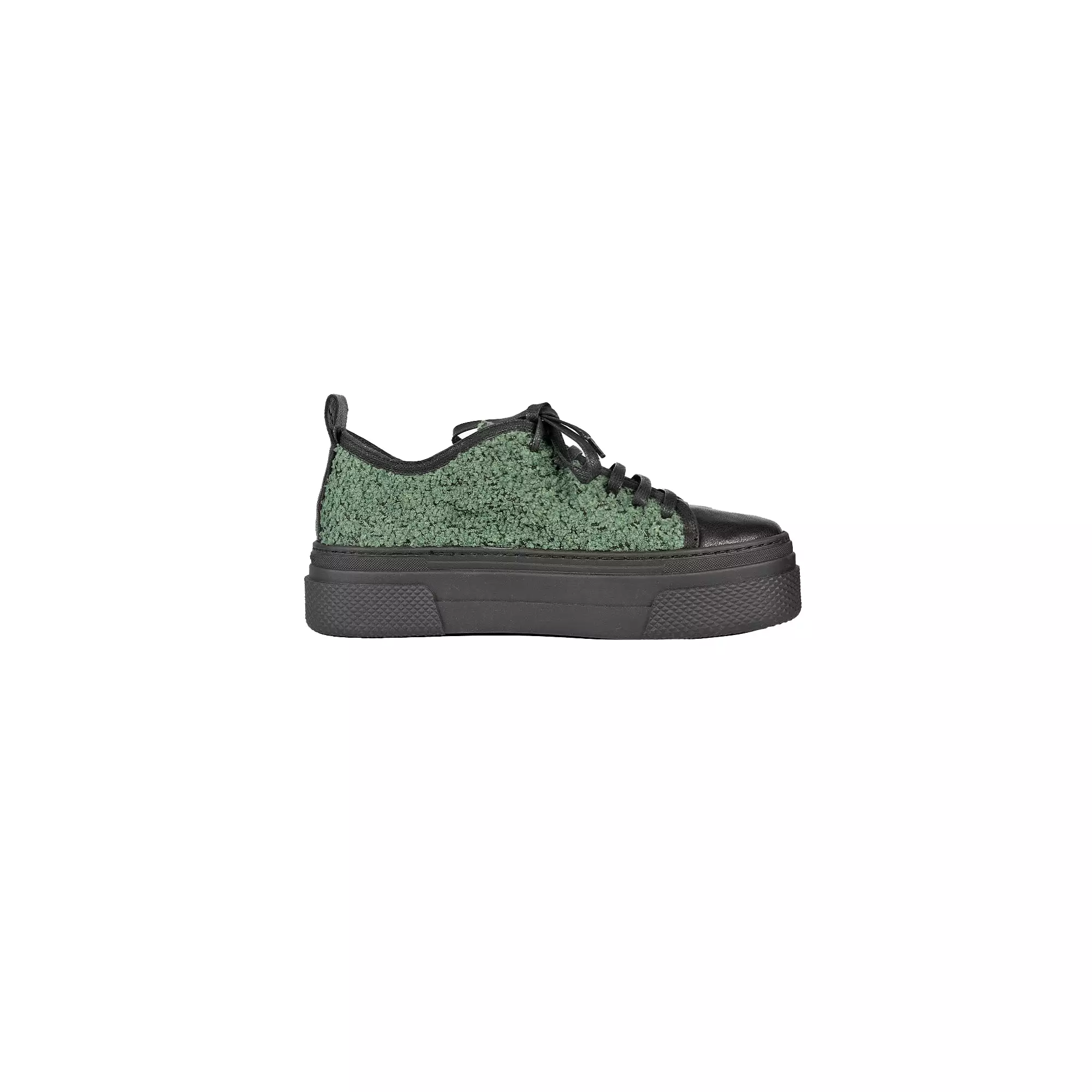 Dark green wool sneaker bouclé