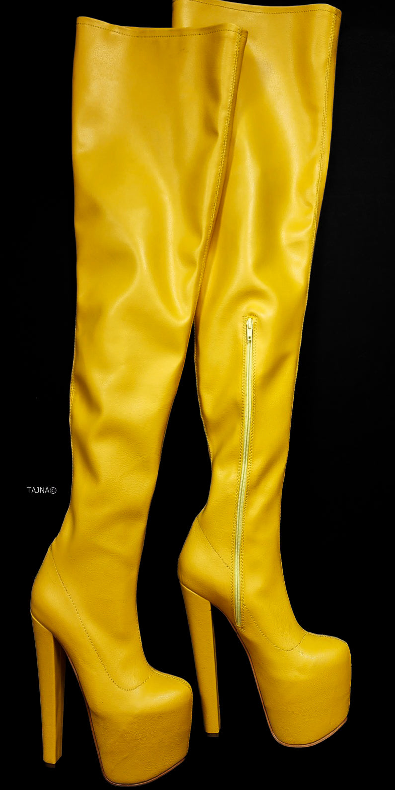 Extra Long Yellow Stretch Thigh High Boots