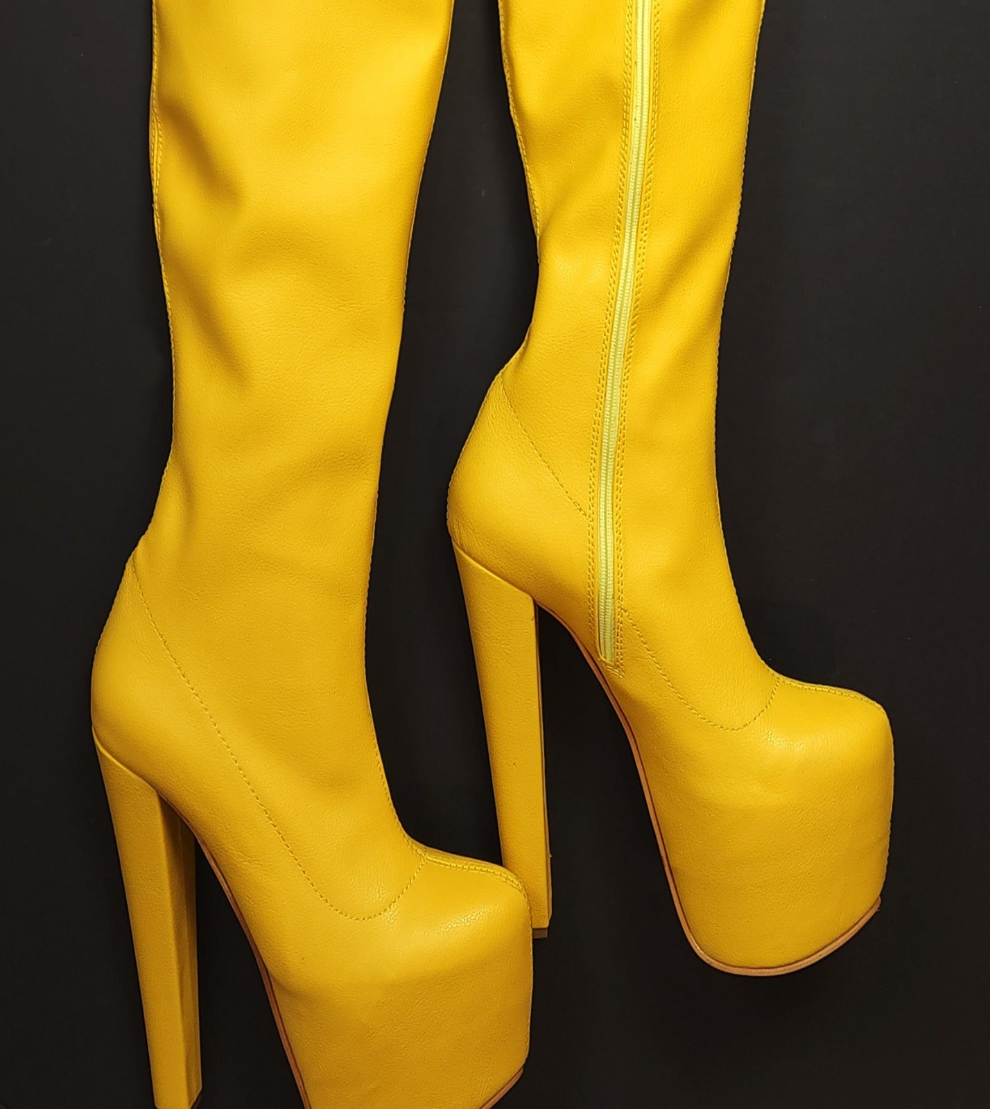 Extra Long Yellow Stretch Thigh High Boots