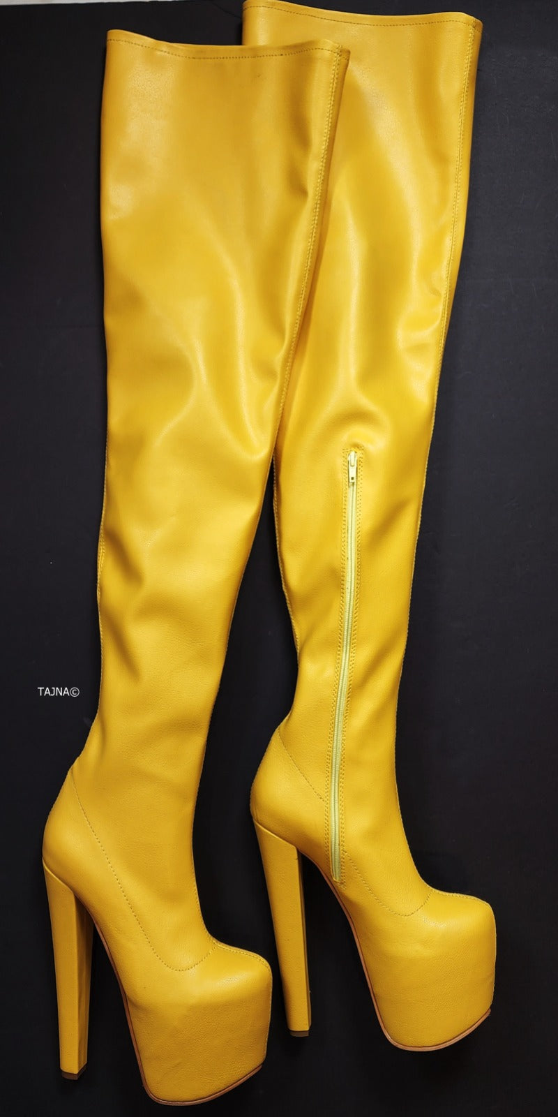 Extra Long Yellow Stretch Thigh High Boots