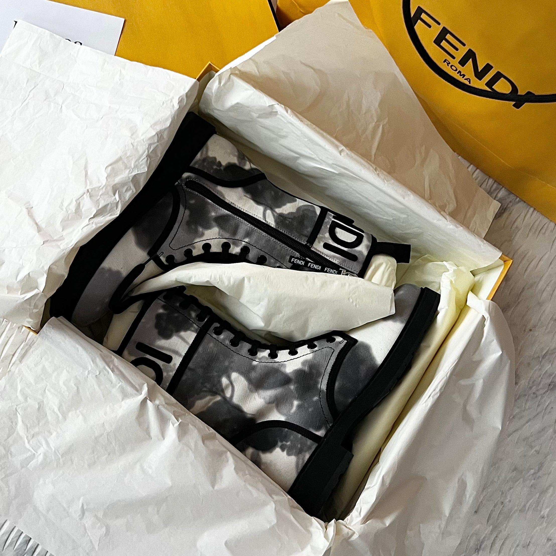 Fendi Gray Canvas Motorcycle Boots