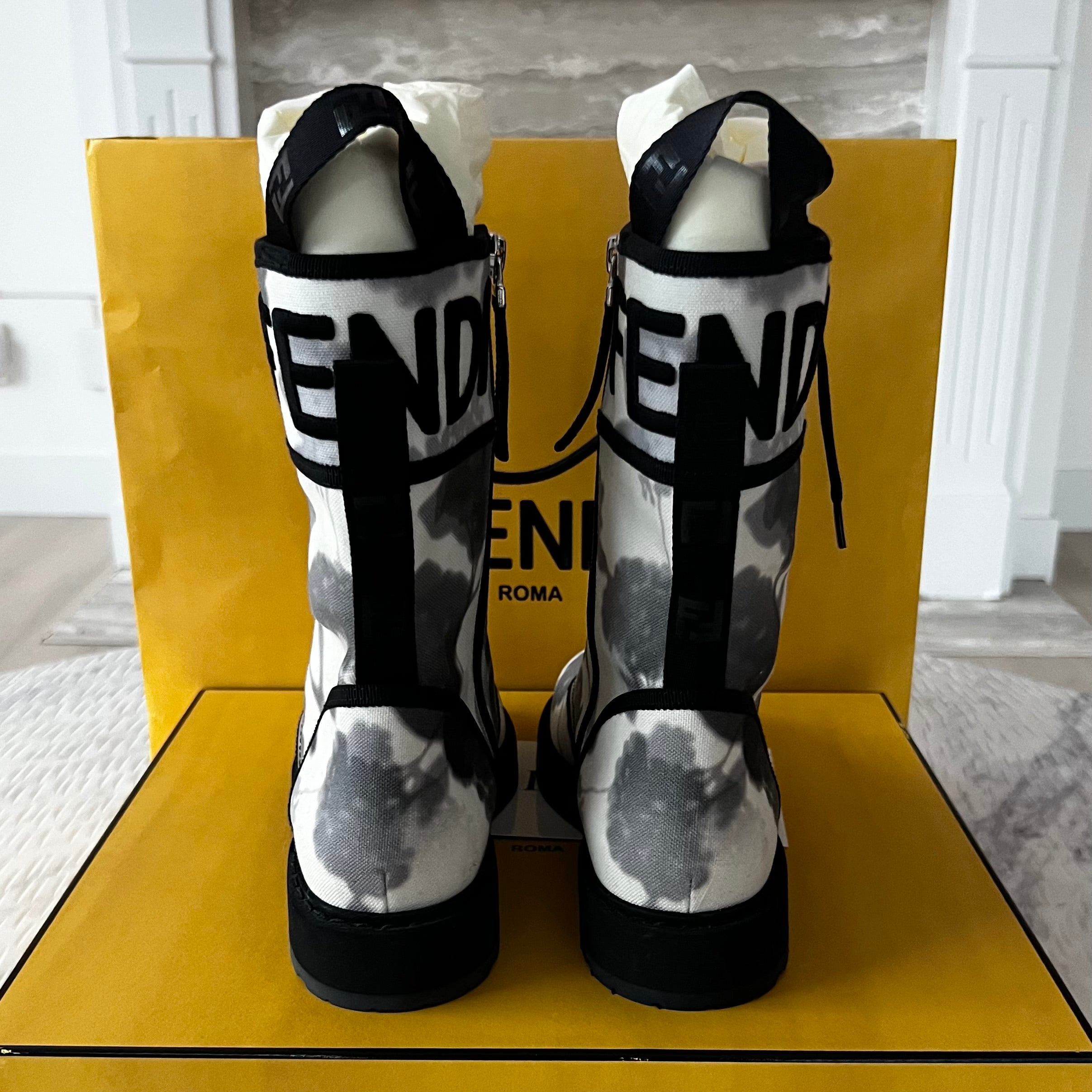 Fendi Gray Canvas Motorcycle Boots