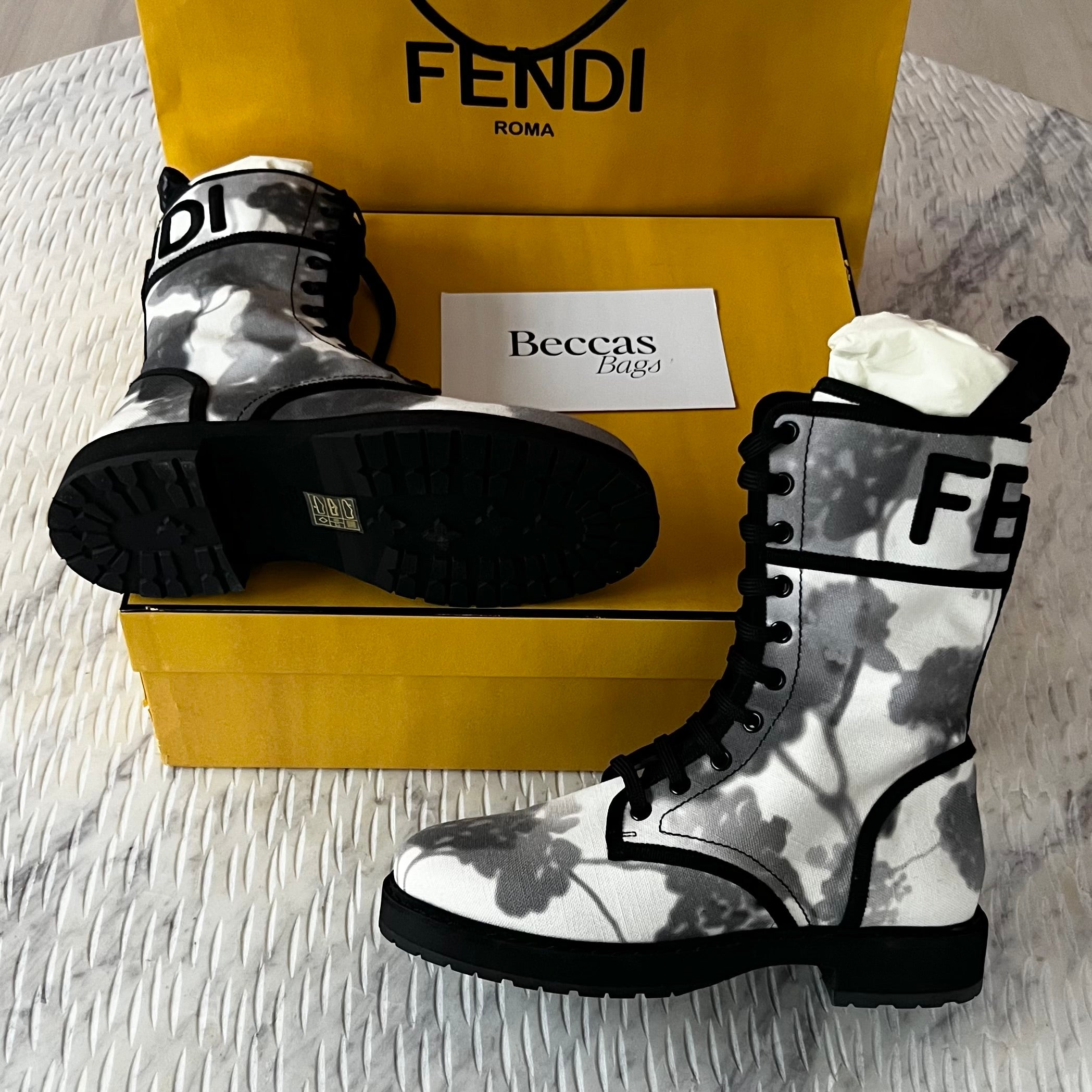 Fendi Gray Canvas Motorcycle Boots