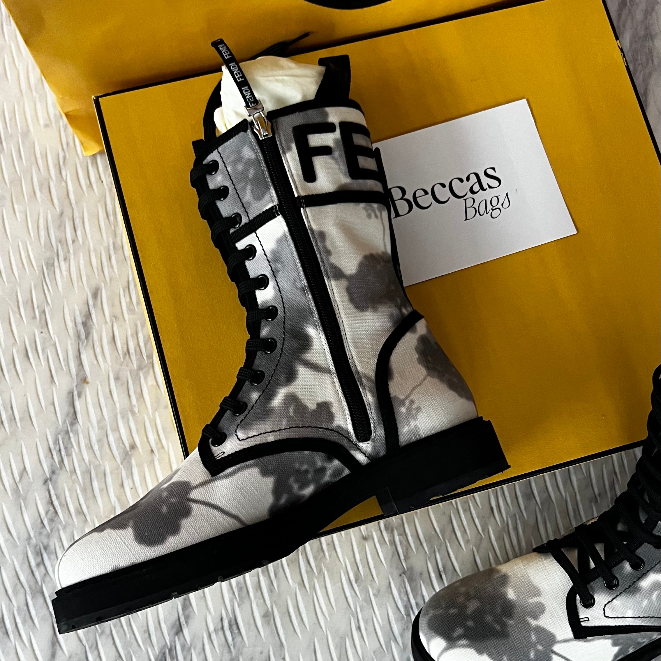 Fendi Gray Canvas Motorcycle Boots