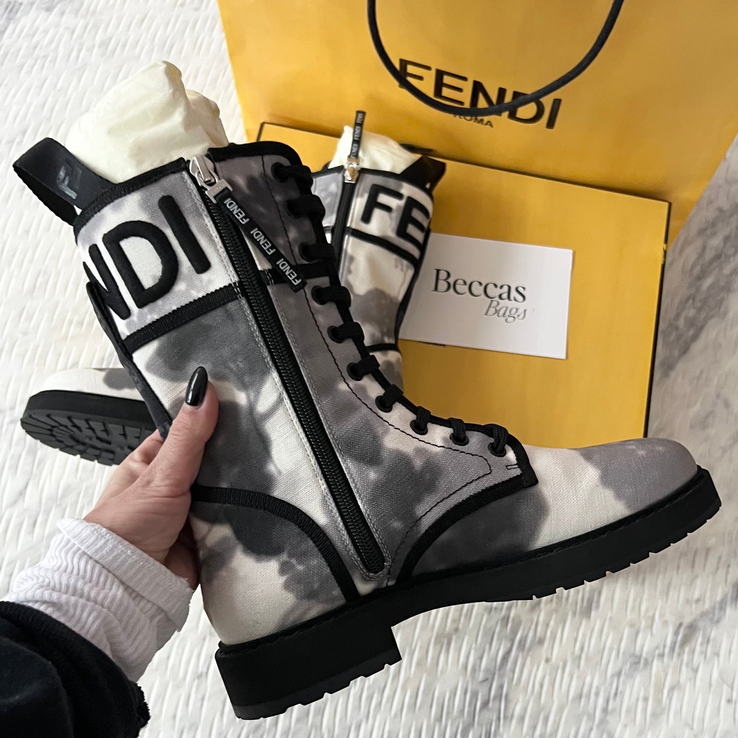 Fendi Gray Canvas Motorcycle Boots