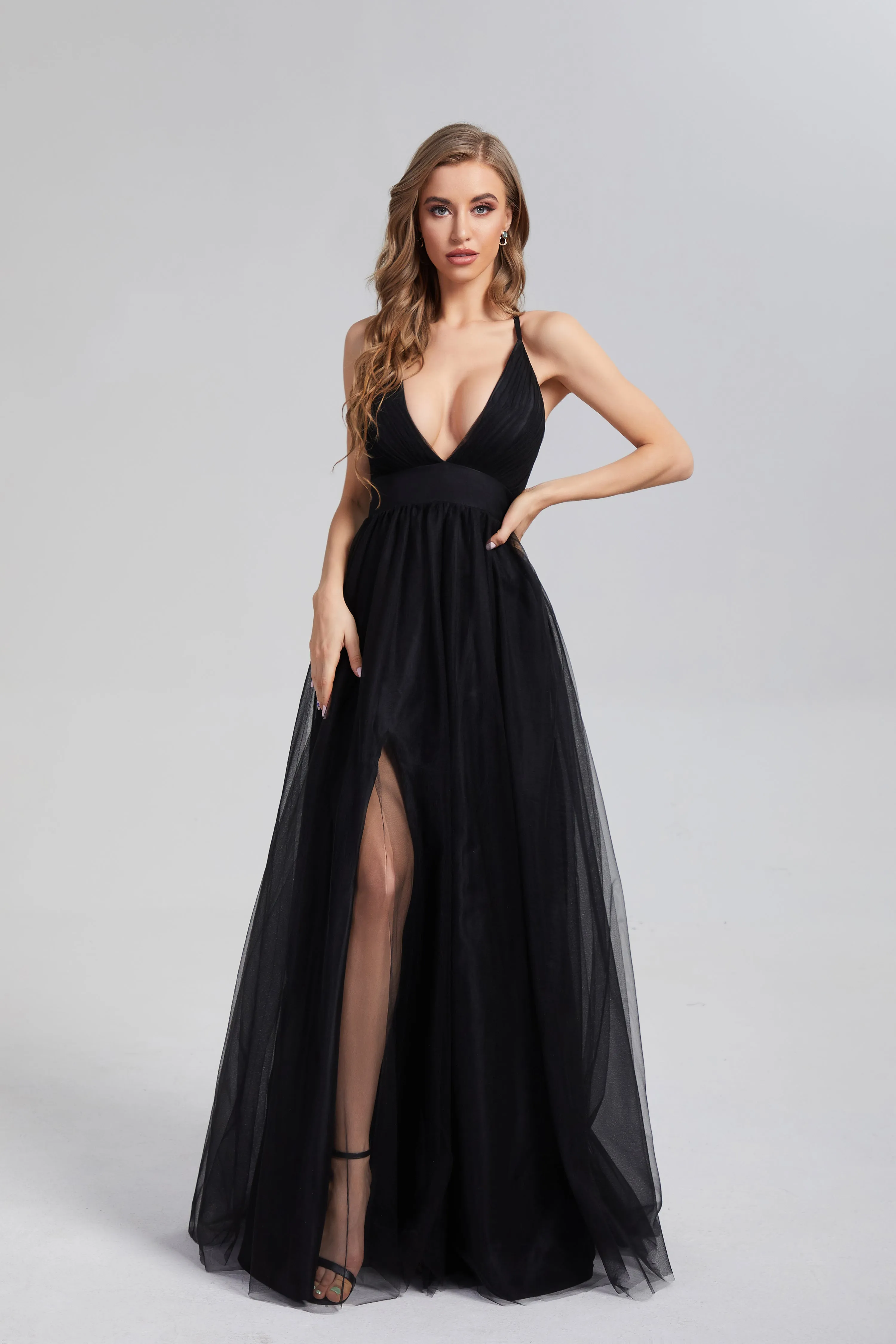 Fendue Col V Tulle Robes de Soirée