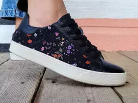 Floral Print Canvas and Black Leather Sneakers