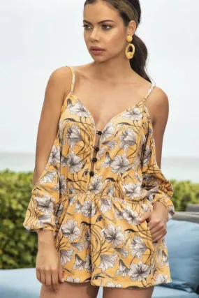 Floral Print Cold Shoulder Romper