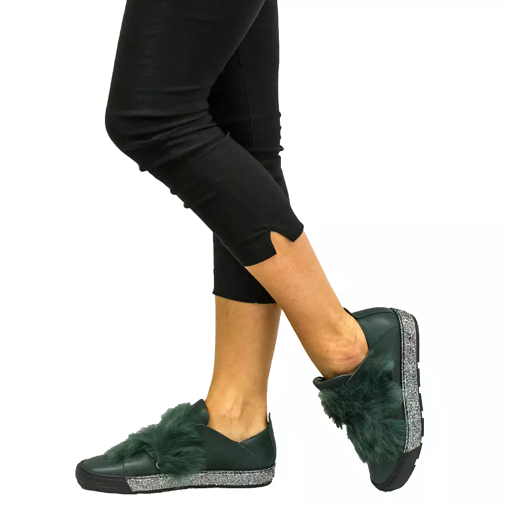 Forest Green Nappa Fur Sneakers