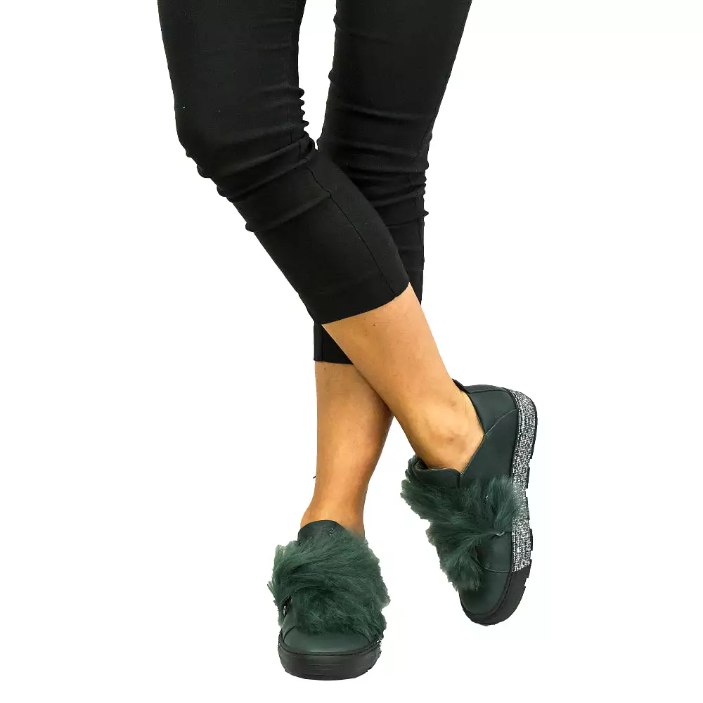 Forest Green Nappa Fur Sneakers