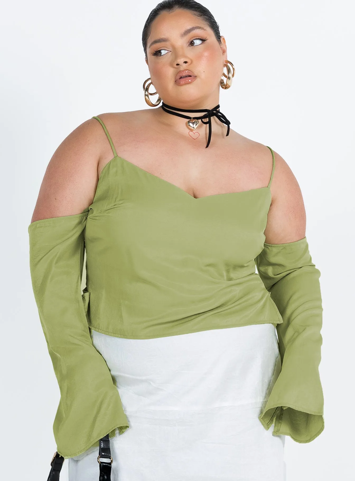 Green Cold Shoulder Curve Top