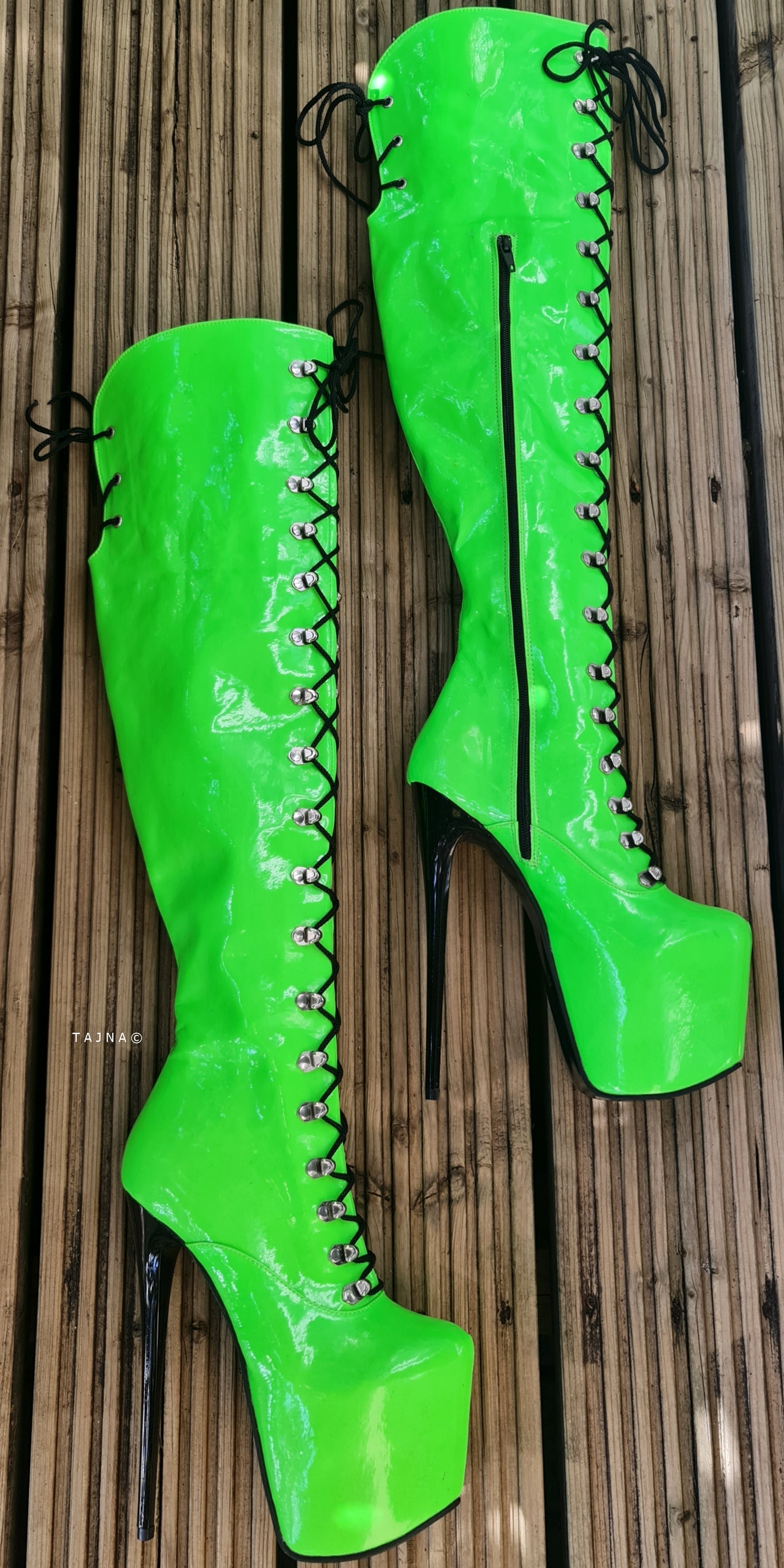 green military style lace up heel boots