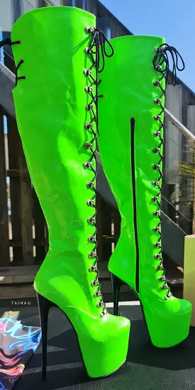 green military style lace up heel boots