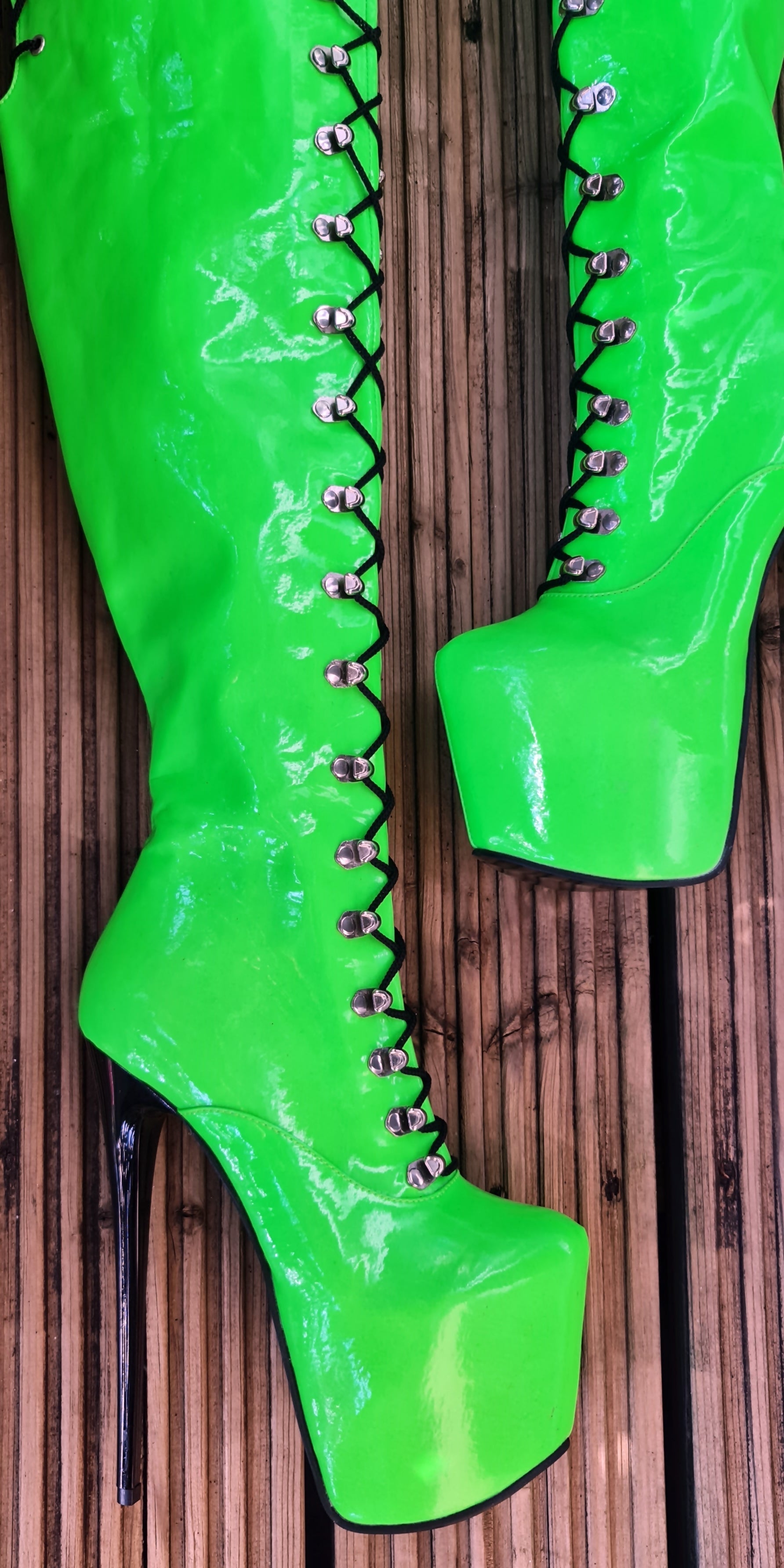 green military style lace up heel boots