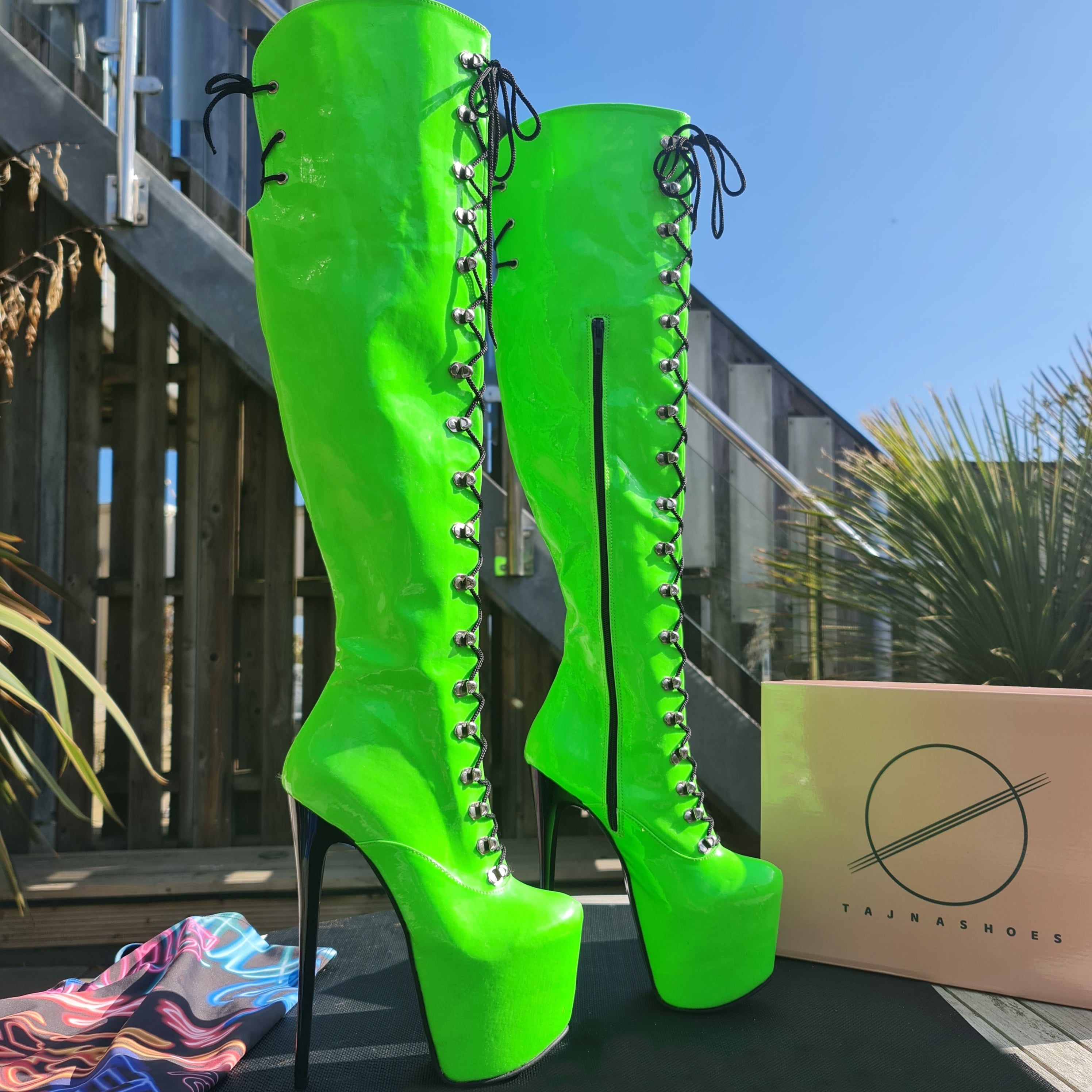 green military style lace up heel boots