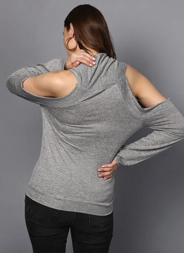 Grey Cowl Neck Off-the-Shoulder Sweater