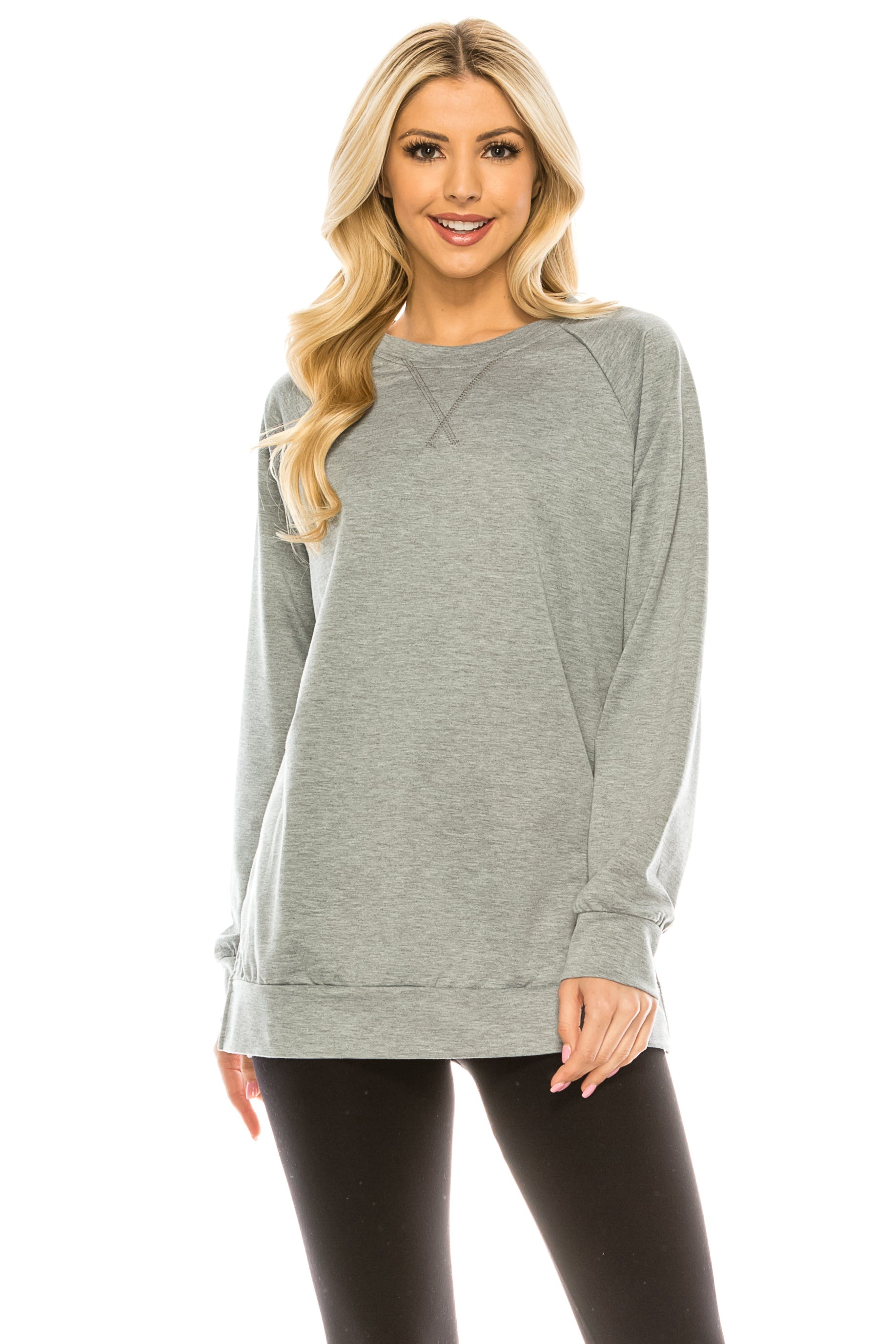 Haute Edition Women's Colorblock Solid Spring Crewneck Raglan Tee Plus