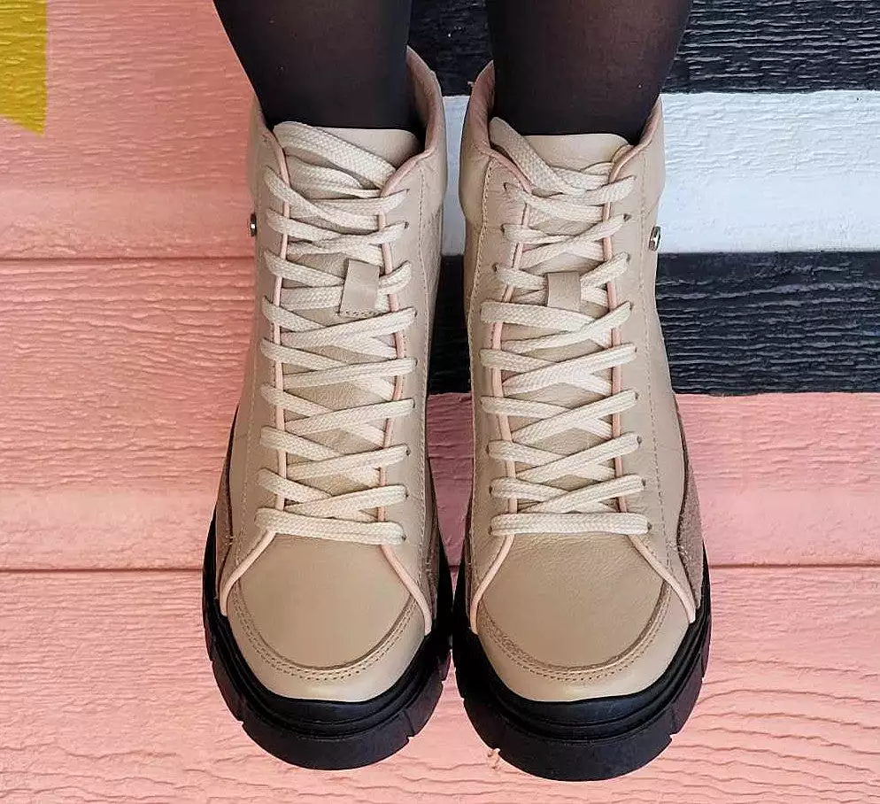 High top beige leather sneaker