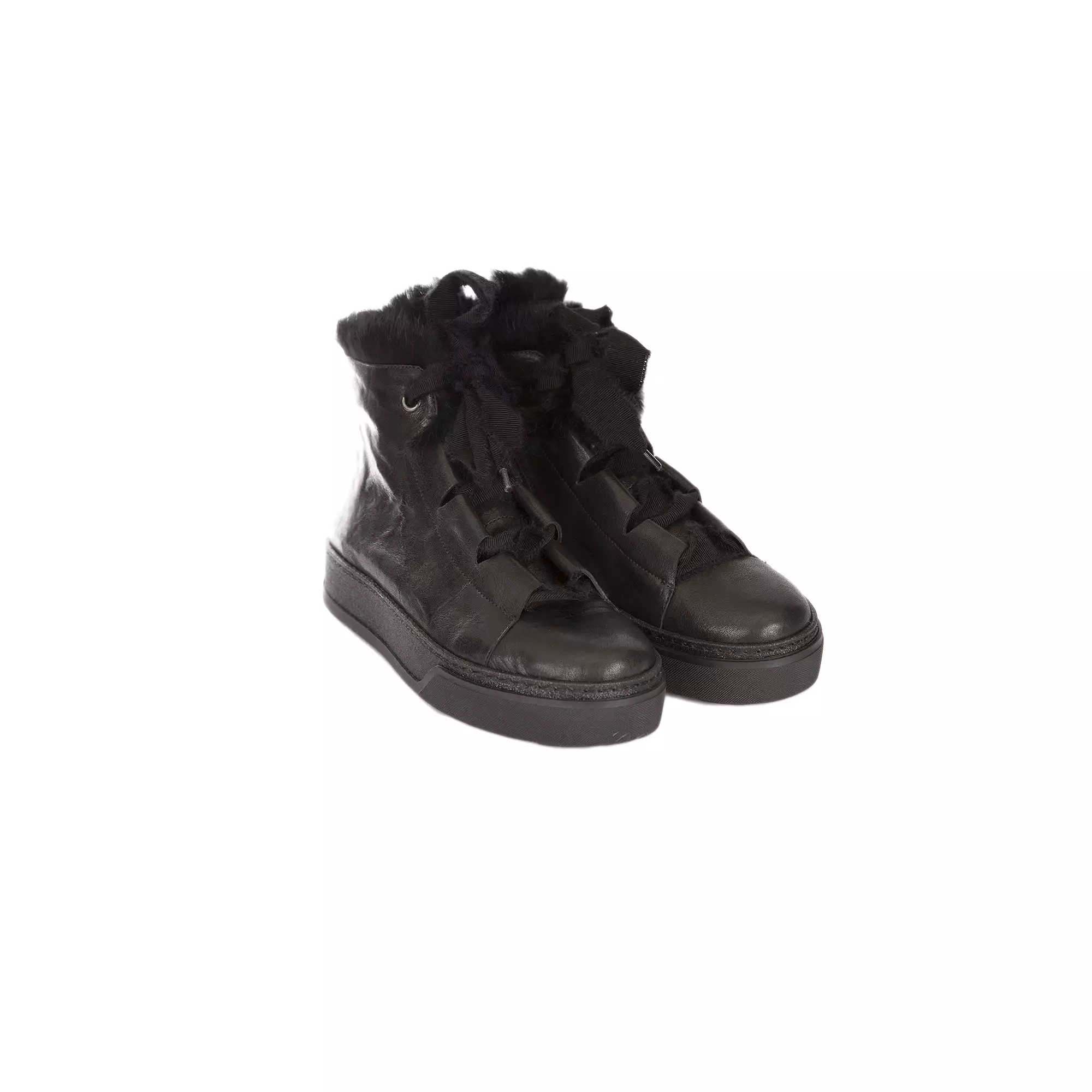 High Top Black Sneakers with Metal Hardware and Faux Fur Trim - Buy Online