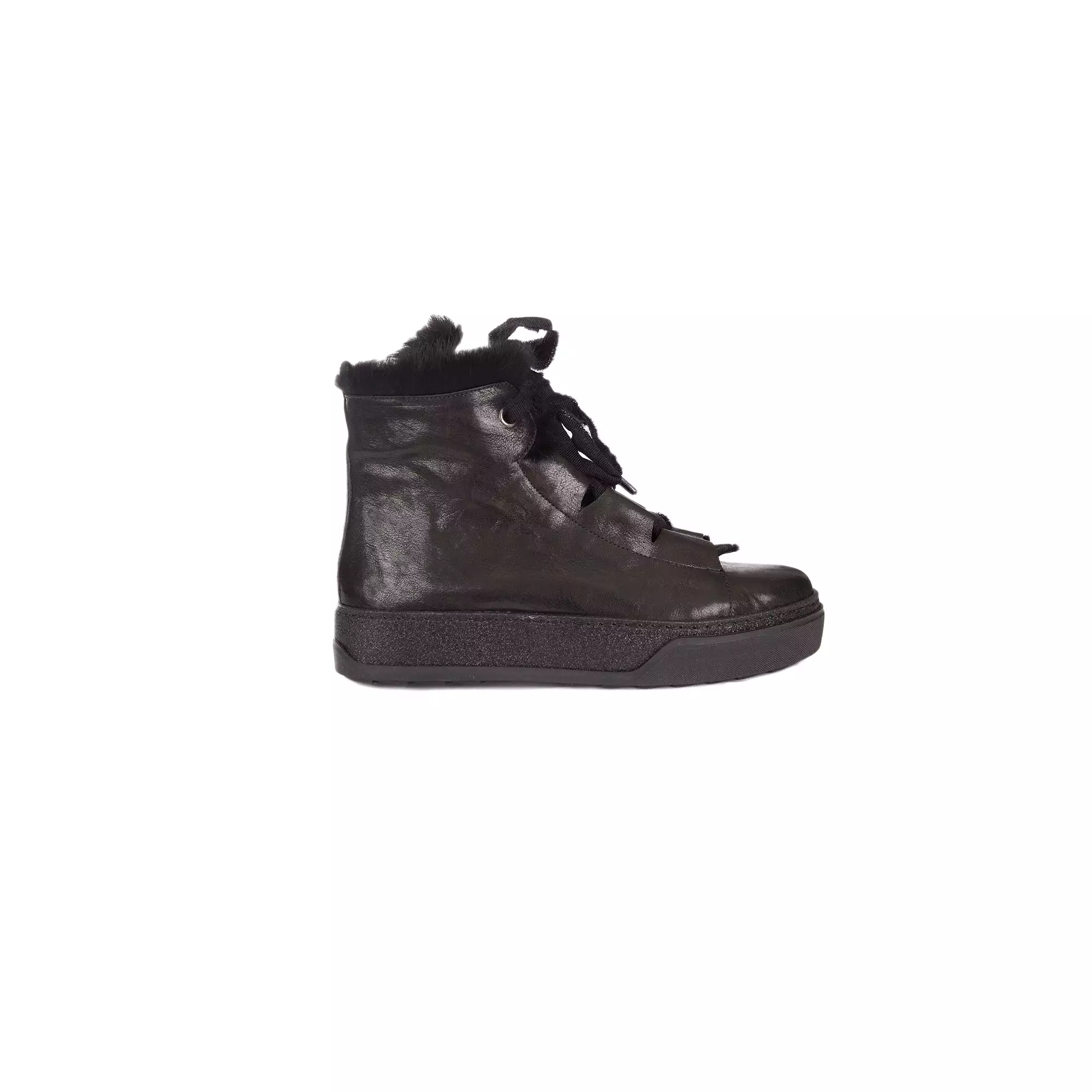 High Top Black Sneakers with Metal Hardware and Faux Fur Trim - Buy Online