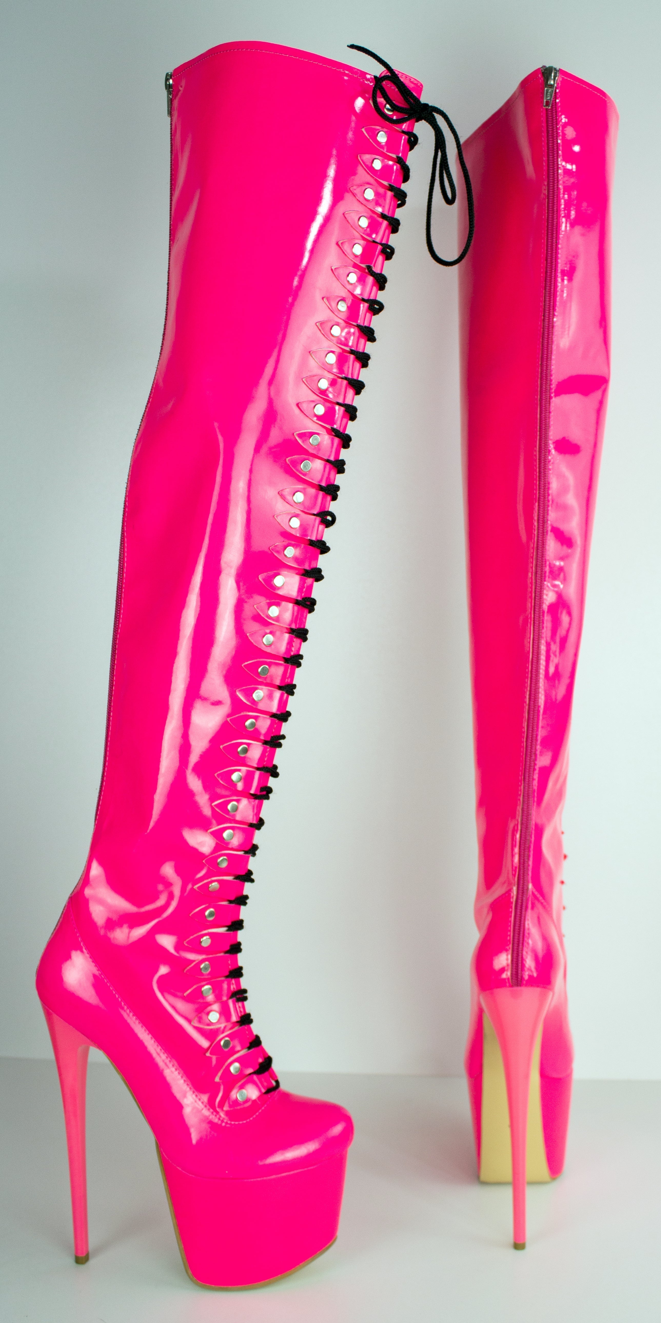 Hot Pink Thigh High Boots - Pin and Lace Up Style