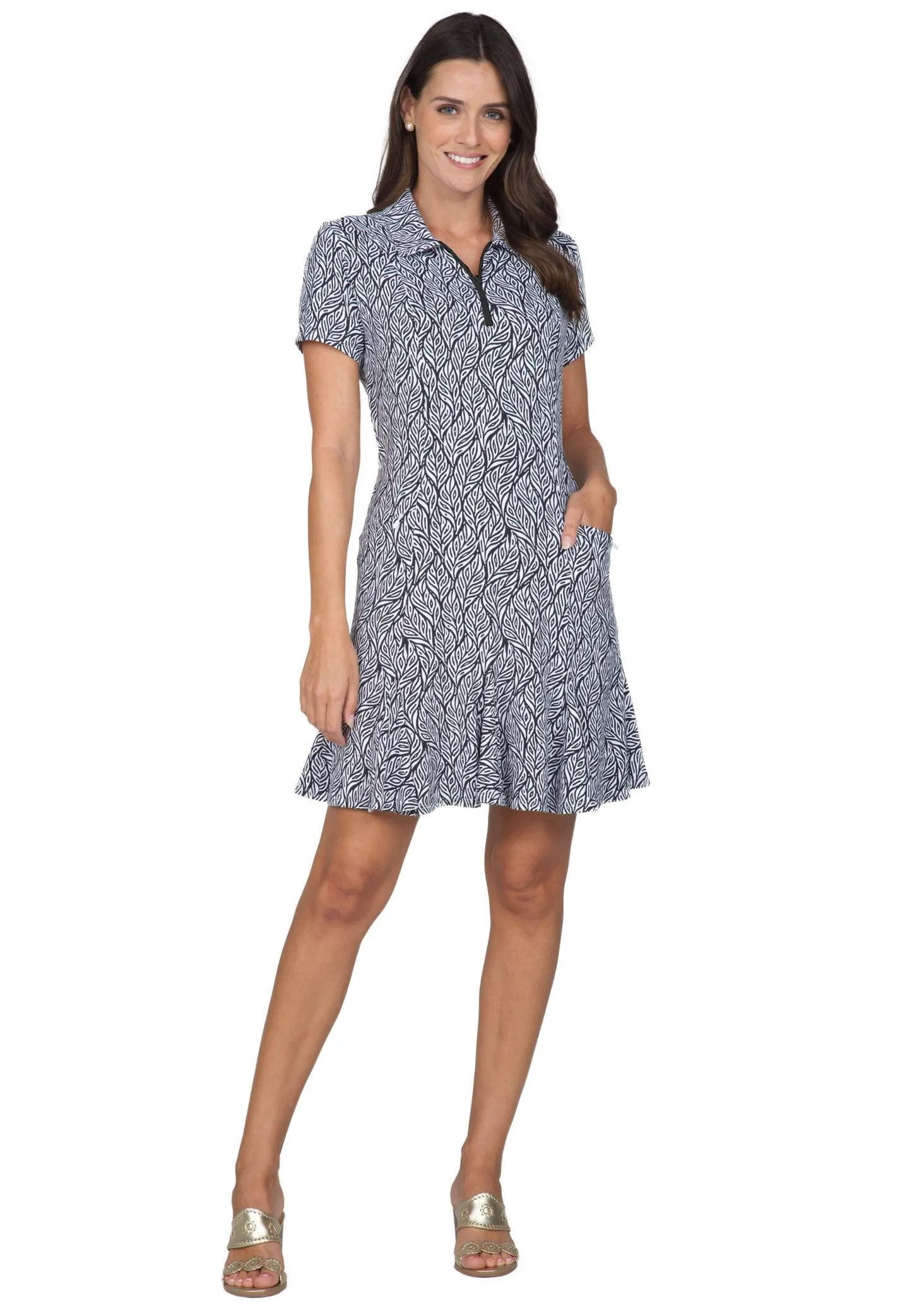 Ibkül - Sally Print Short Sleeve Godet Dress - 69655