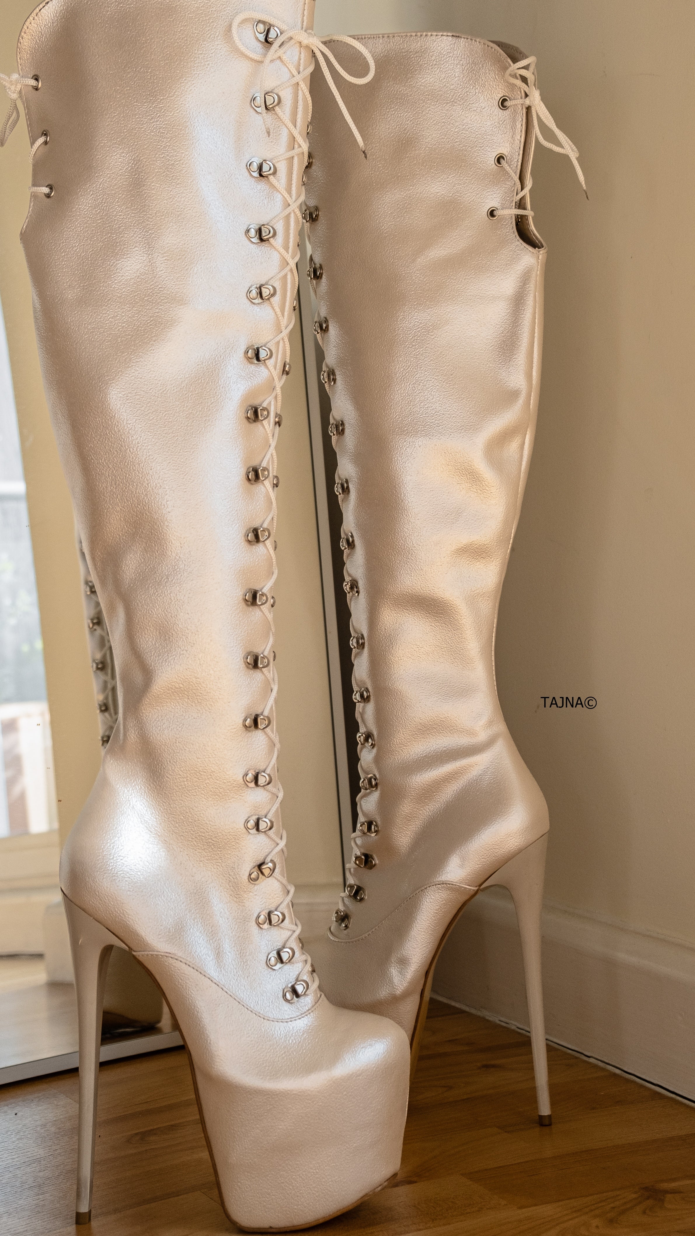 Ivory Military Style Platform Boots with Lace Up