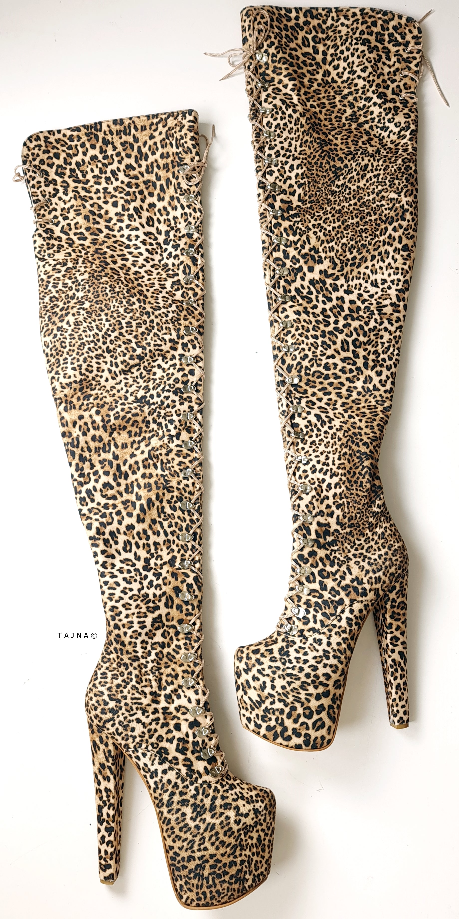 Leopard Thigh High Military Boots - 90 cm