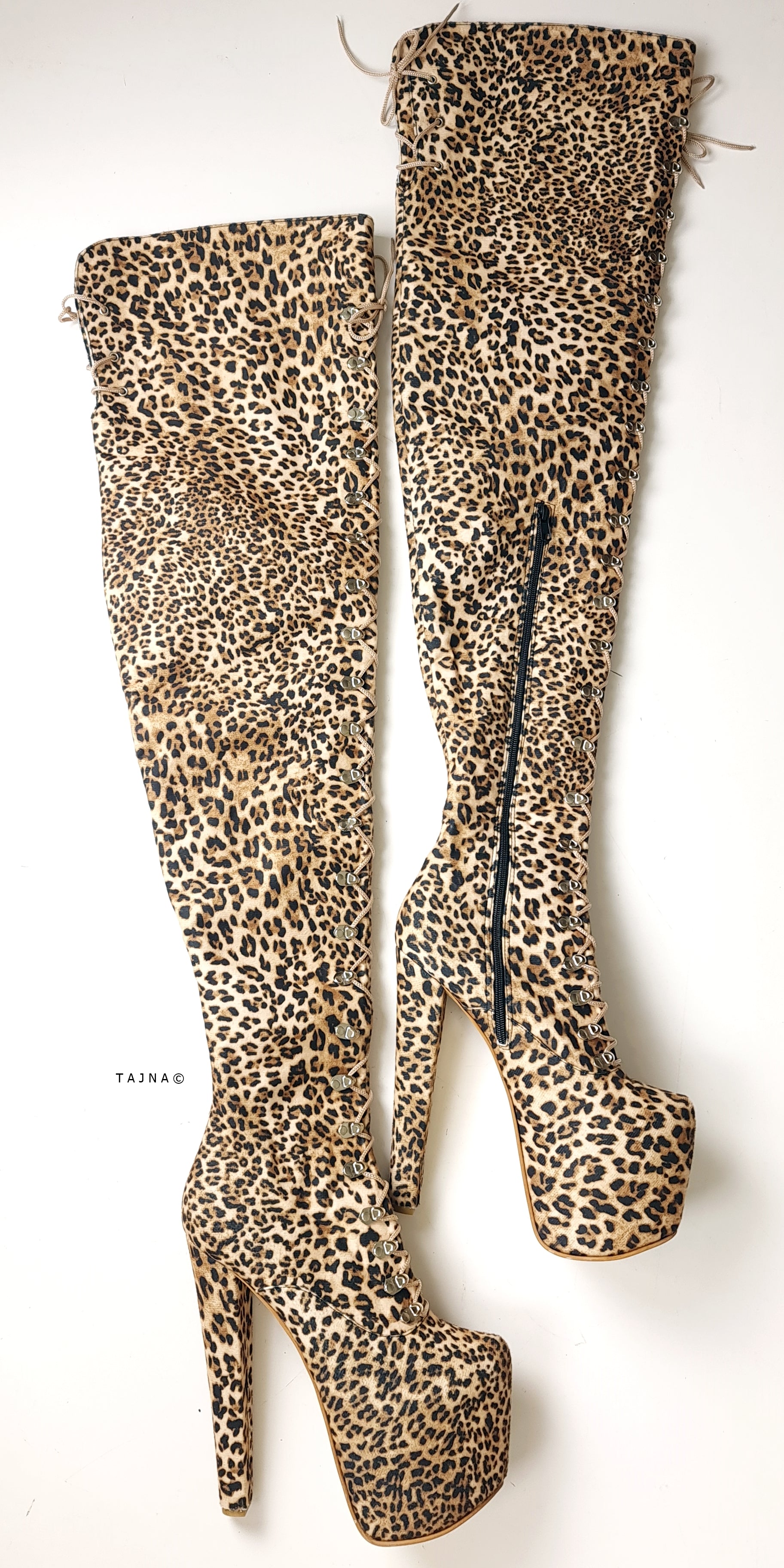 Leopard Thigh High Military Boots - 90 cm