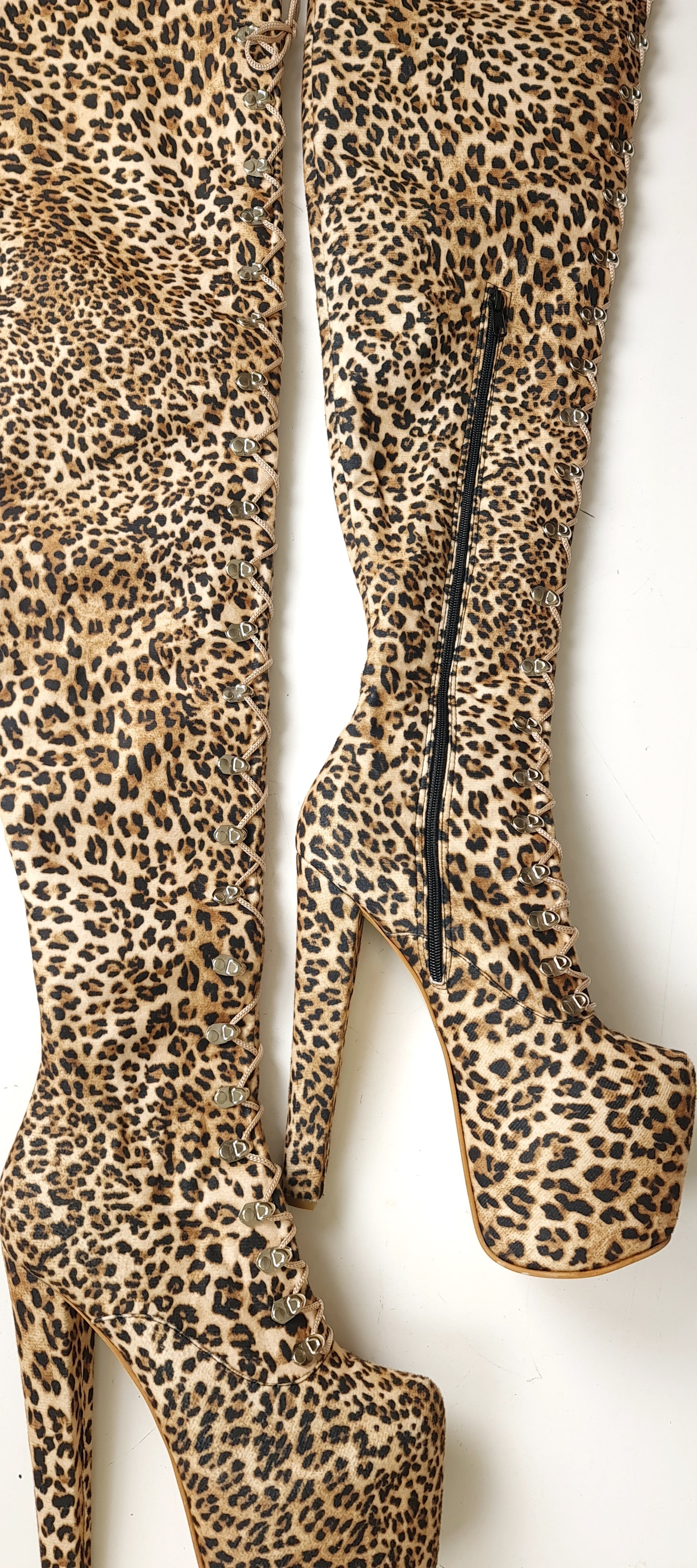 Leopard Thigh High Military Boots - 90 cm