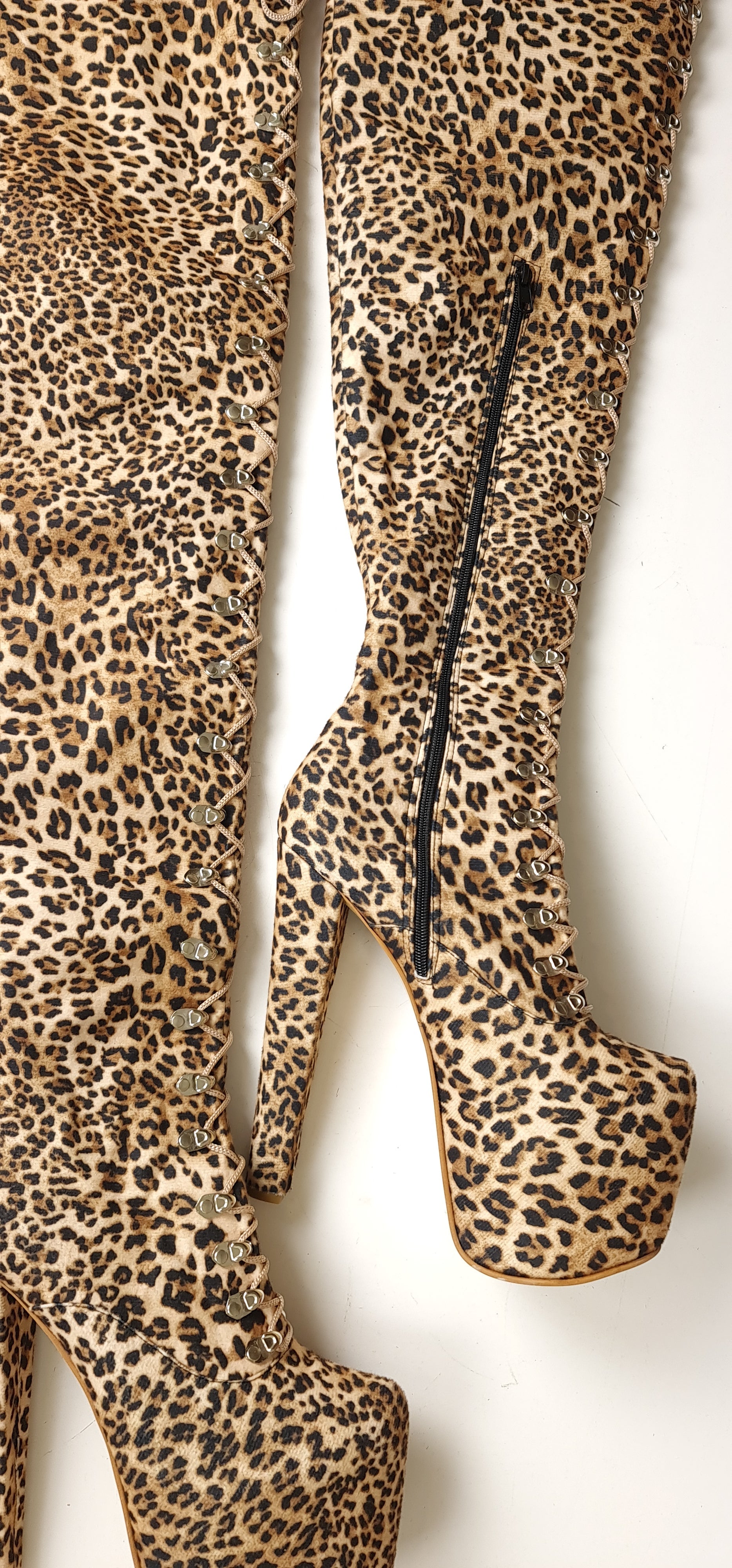 Leopard Thigh High Military Boots - 90 cm