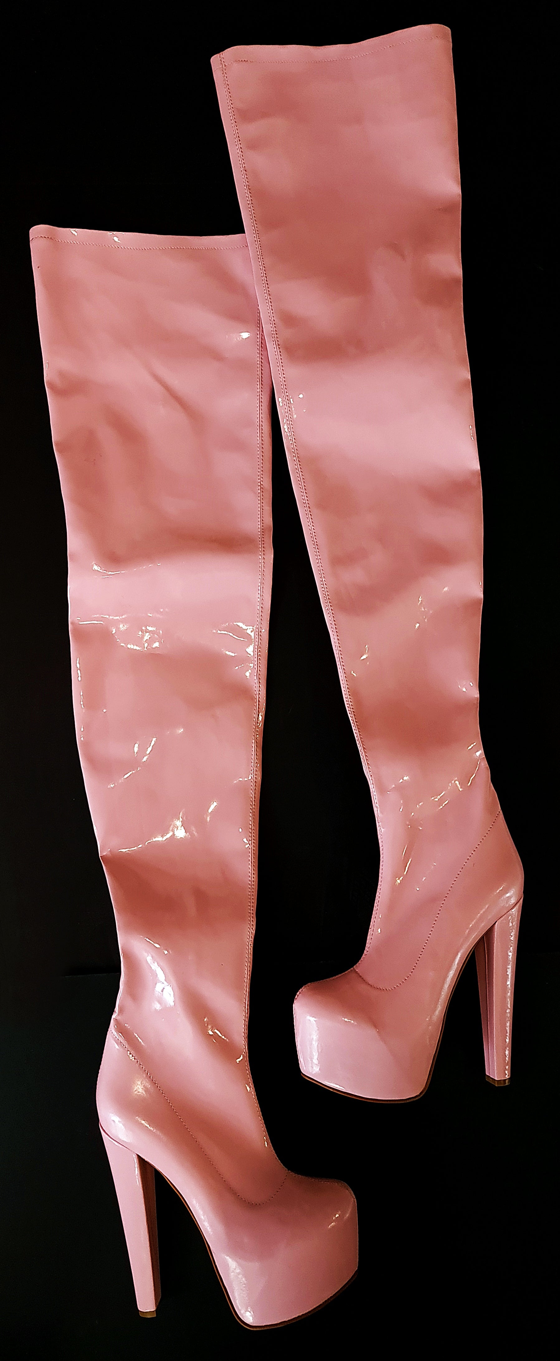 Light Pink Gloss Over the Knee Boots